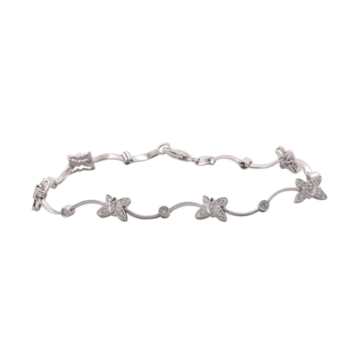 Natural Diamond Butterfly Station Bracelet 14K White Gold 0.40 CTW 6.75"