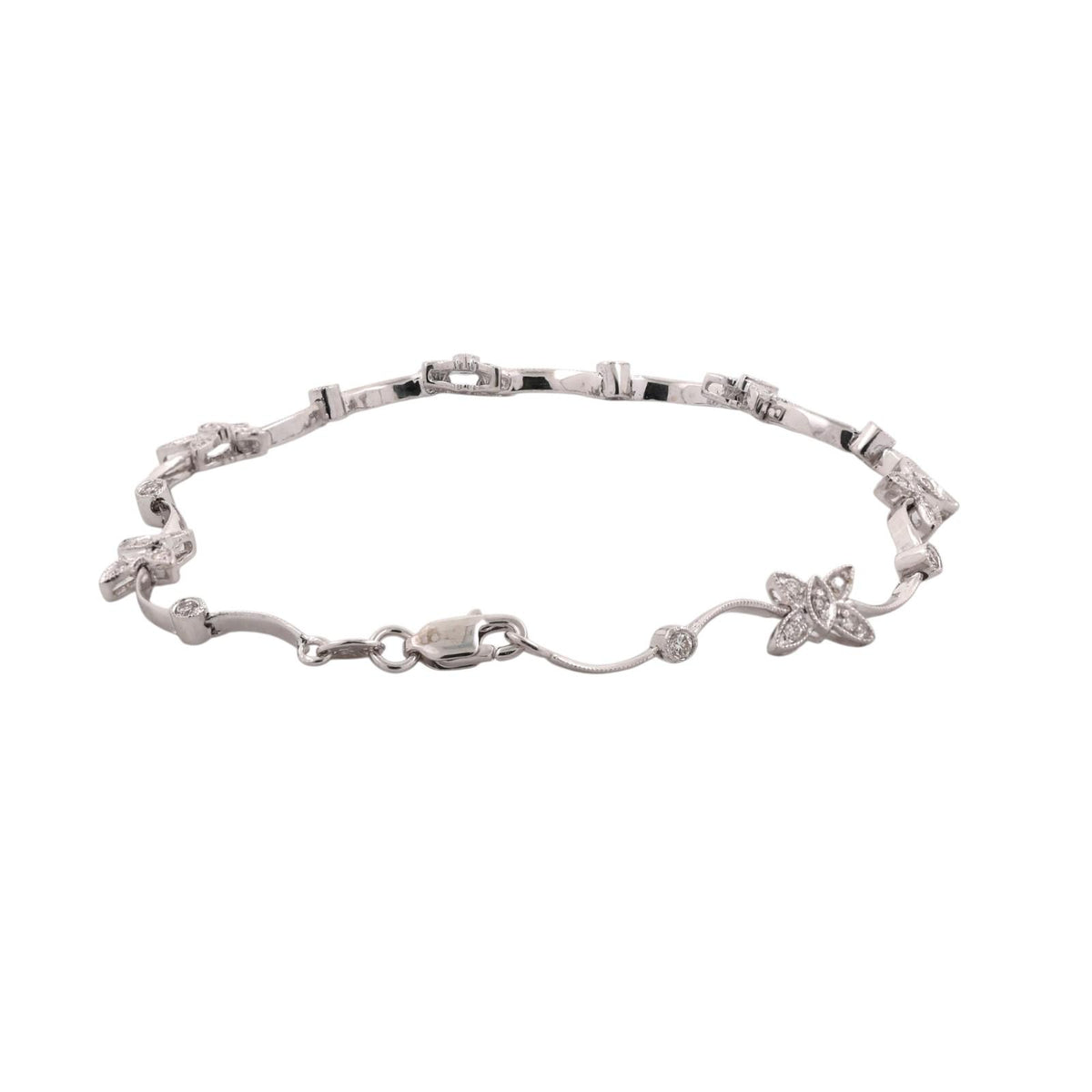 Natural Diamond Butterfly Station Bracelet 14K White Gold 0.40 CTW 6.75"
