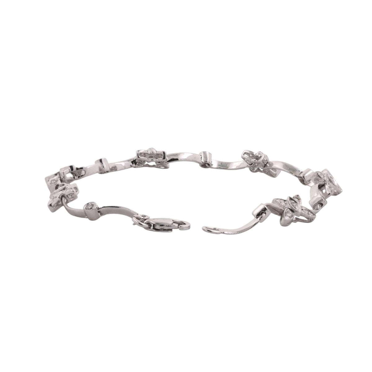 Natural Diamond Butterfly Station Bracelet 14K White Gold 0.40 CTW 6.75"