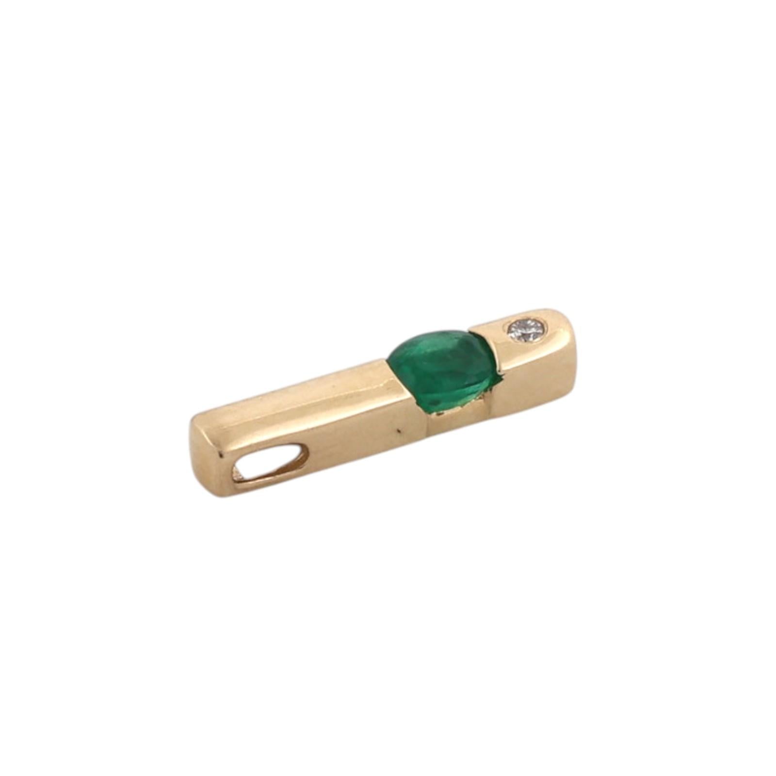 14K Gold Emerald Diamond Pendant 0.19CTW Oval Emerald Minimalist Estate Charm