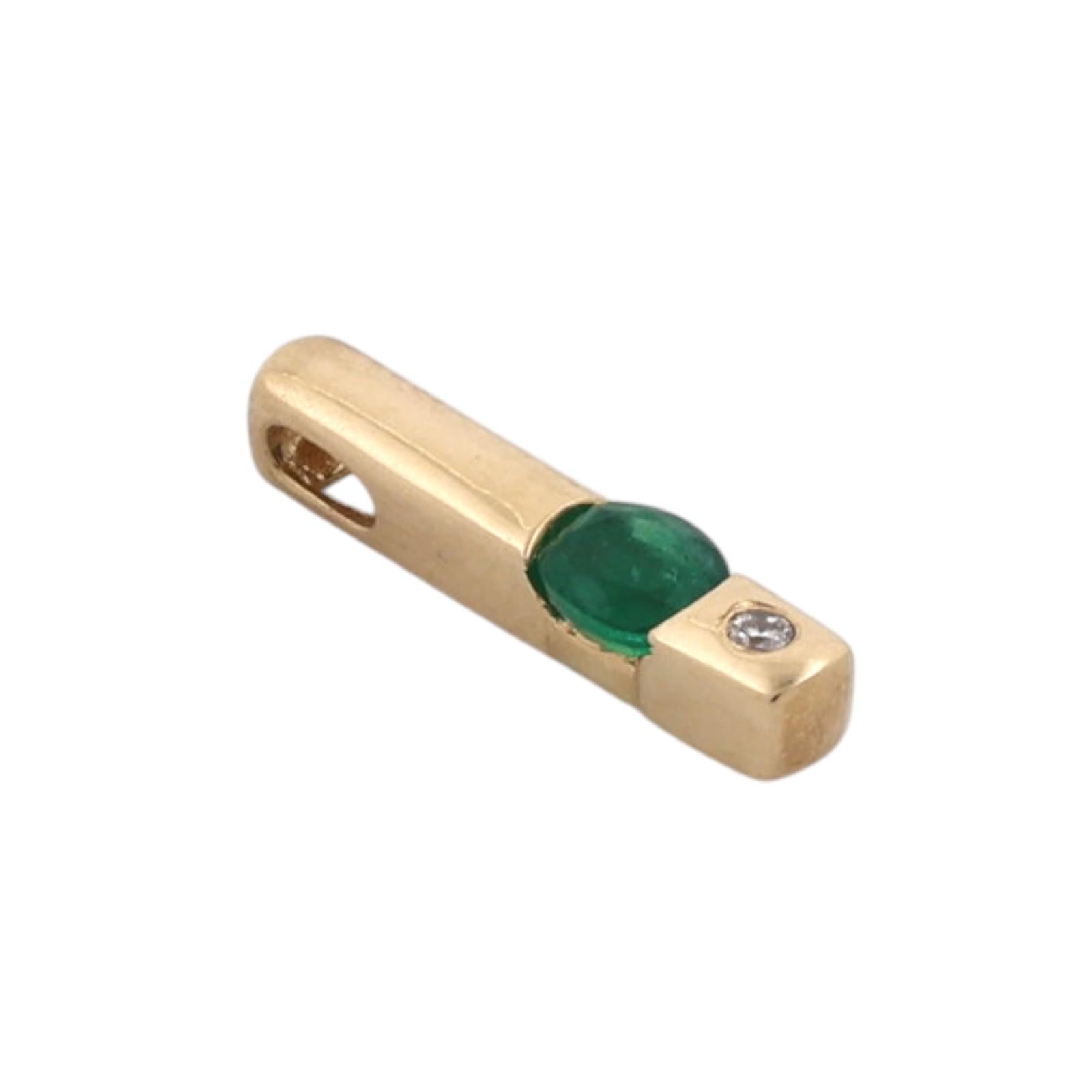 14K Gold Emerald Diamond Pendant 0.19CTW Oval Emerald Minimalist Estate Charm