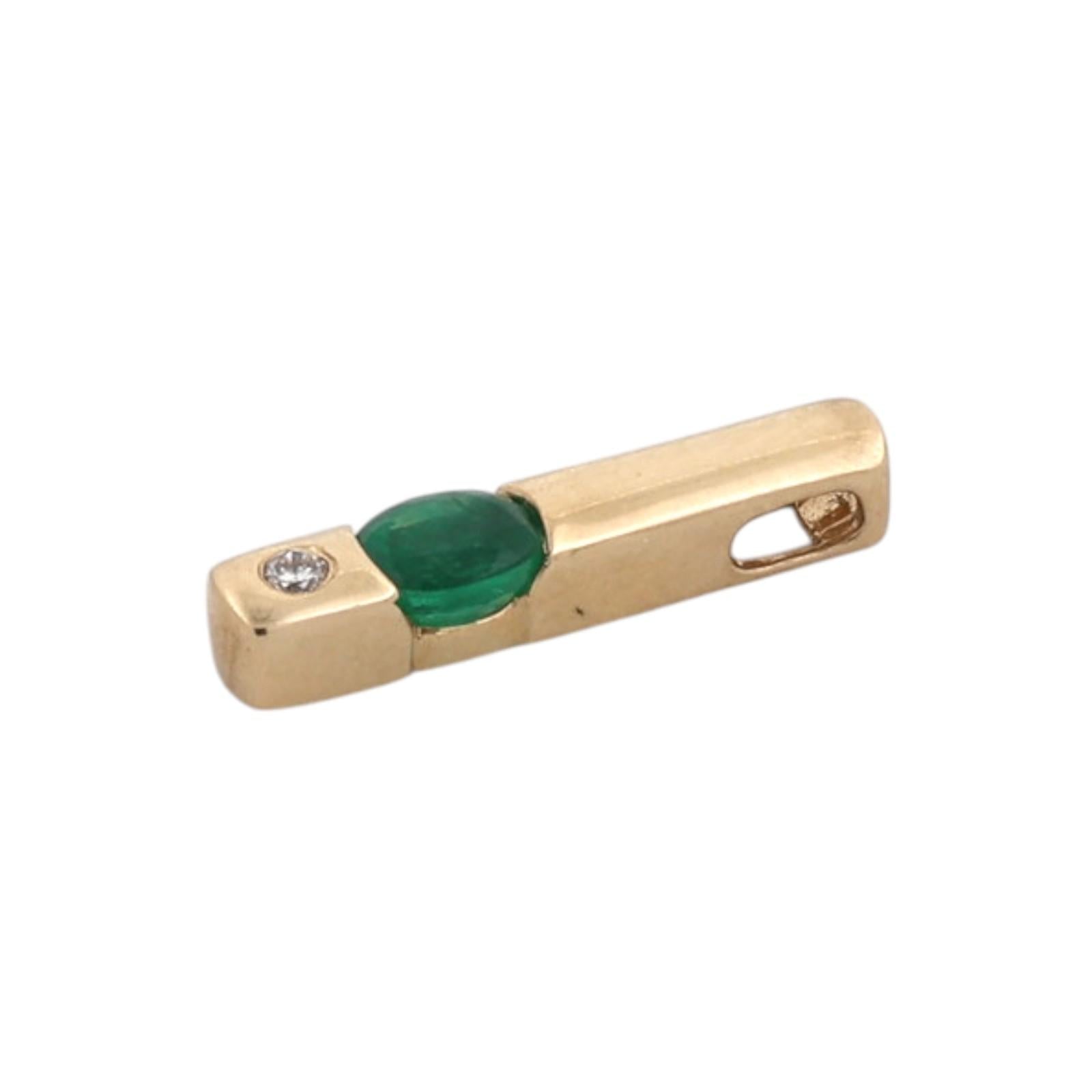 14K Gold Emerald Diamond Pendant 0.19CTW Oval Emerald Minimalist Estate Charm