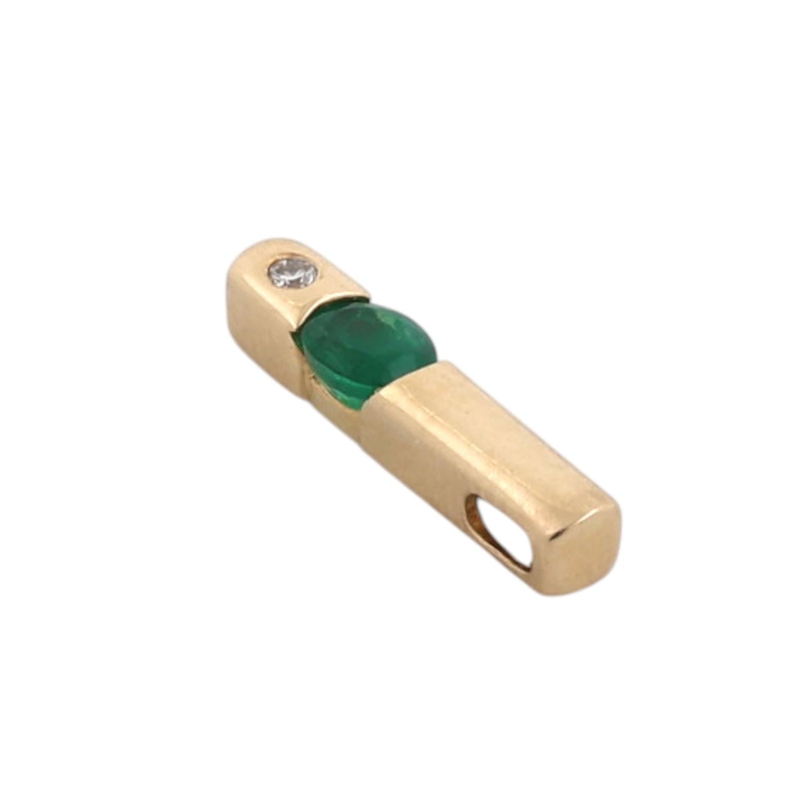 14K Gold Emerald Diamond Pendant 0.19CTW Oval Emerald Minimalist Estate Charm