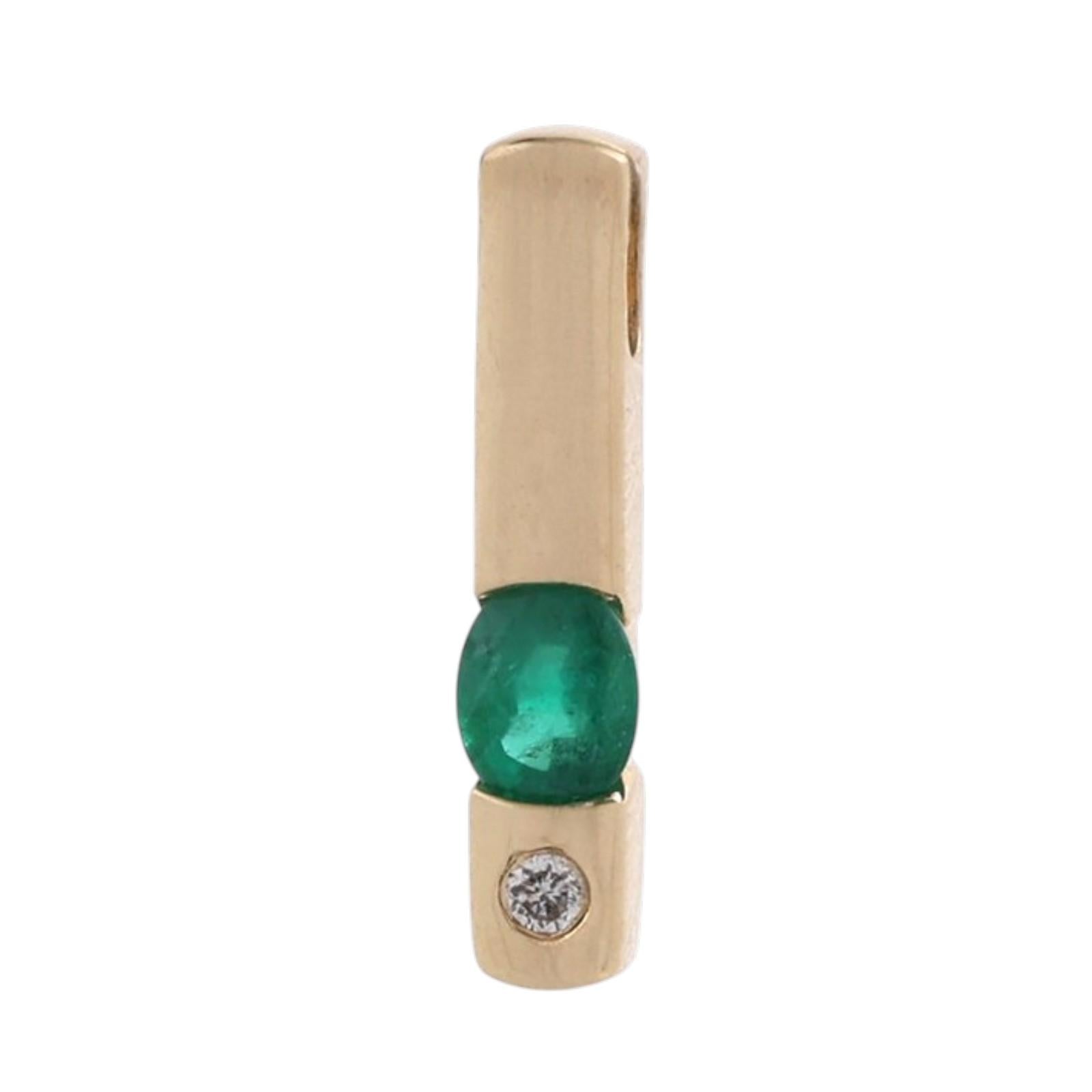 14K Gold Emerald Diamond Pendant 0.19CTW Oval Emerald Minimalist Estate Charm