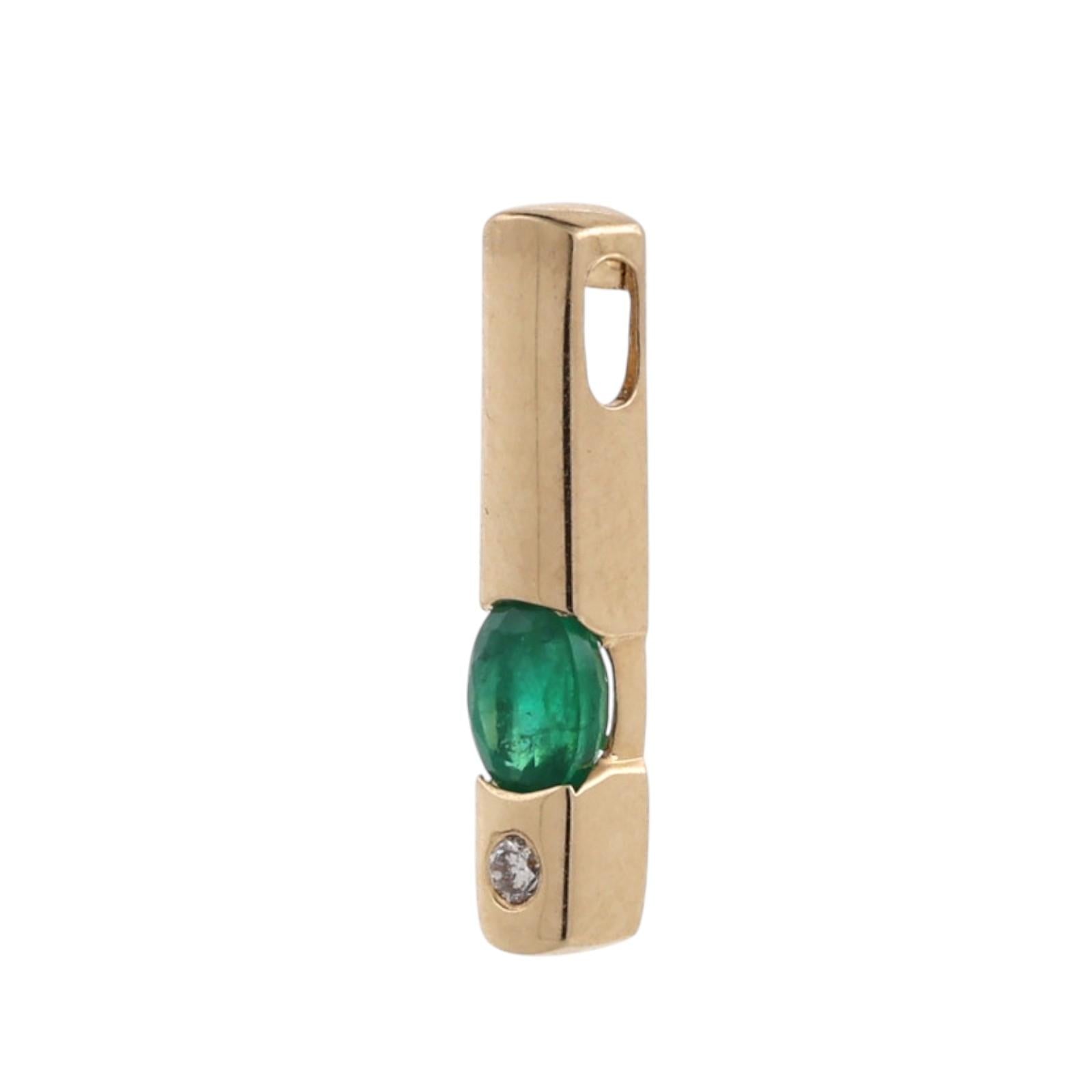 14K Gold Emerald Diamond Pendant 0.19CTW Oval Emerald Minimalist Estate Charm