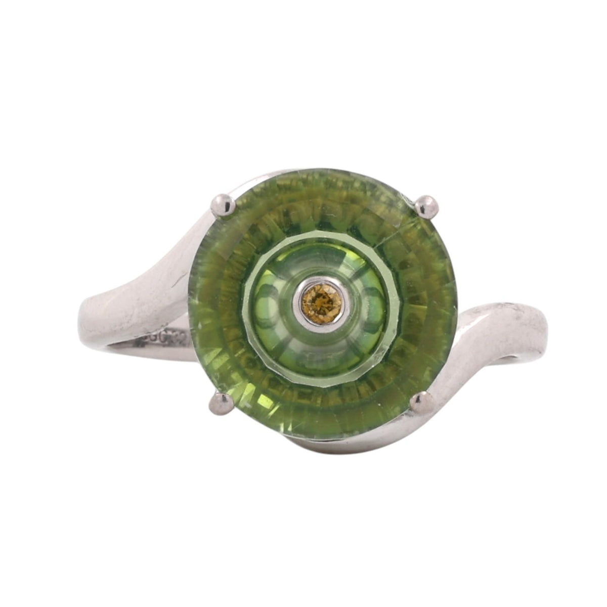 Glenn Lehrer TorusRing Green Gem Diamond Ring 10K White Gold Ltd Ed 32/60 Sz 7