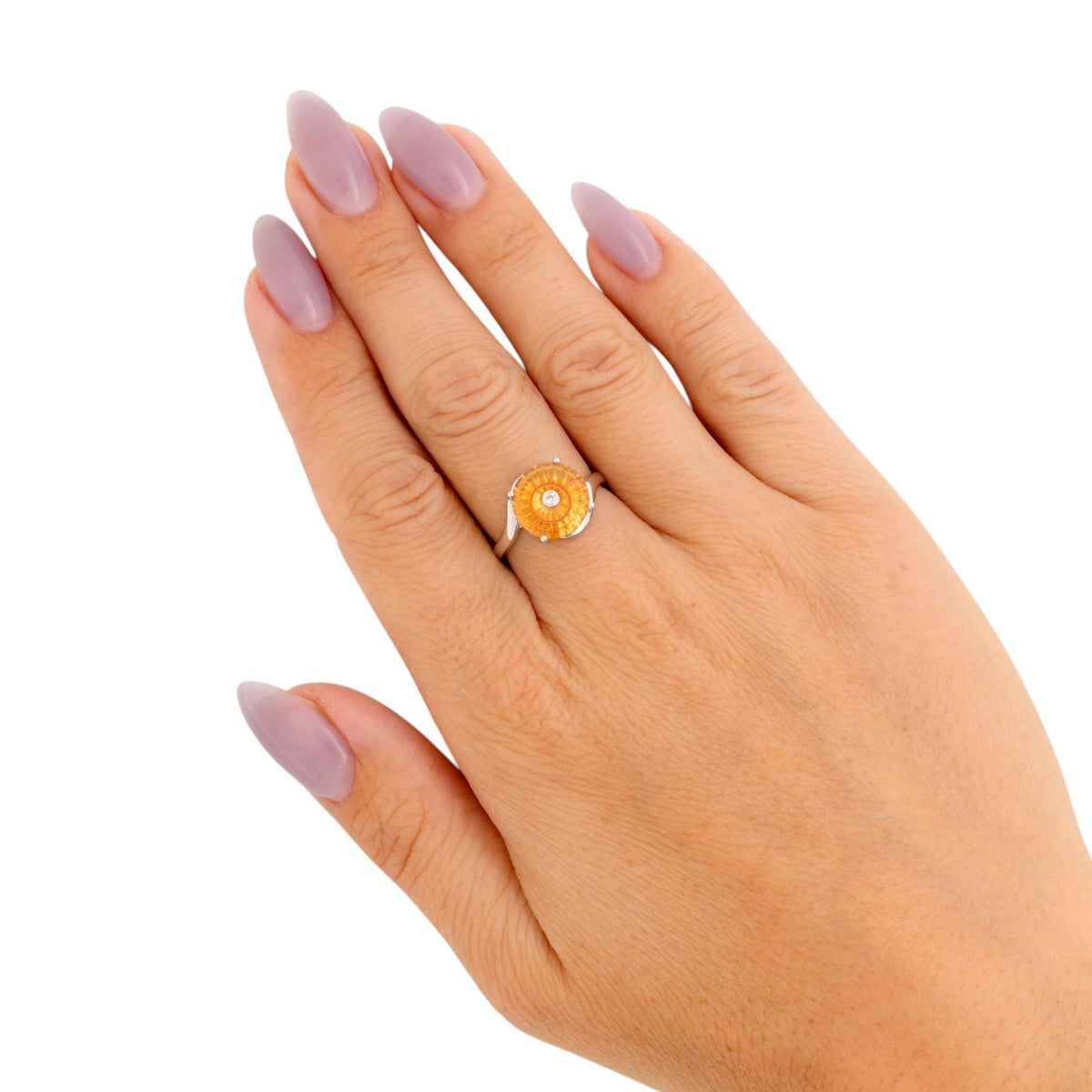 Glenn Lehrer Torus Ring Citrine Diamond Ring 10K White Gold Size 7