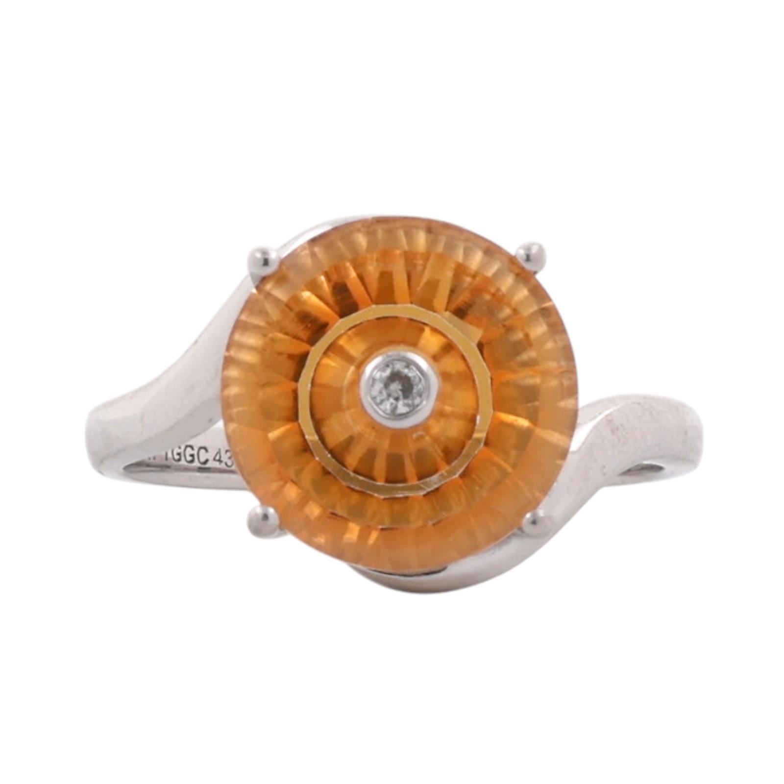 Glenn Lehrer Torus Ring Citrine Diamond Ring 10K White Gold Size 7