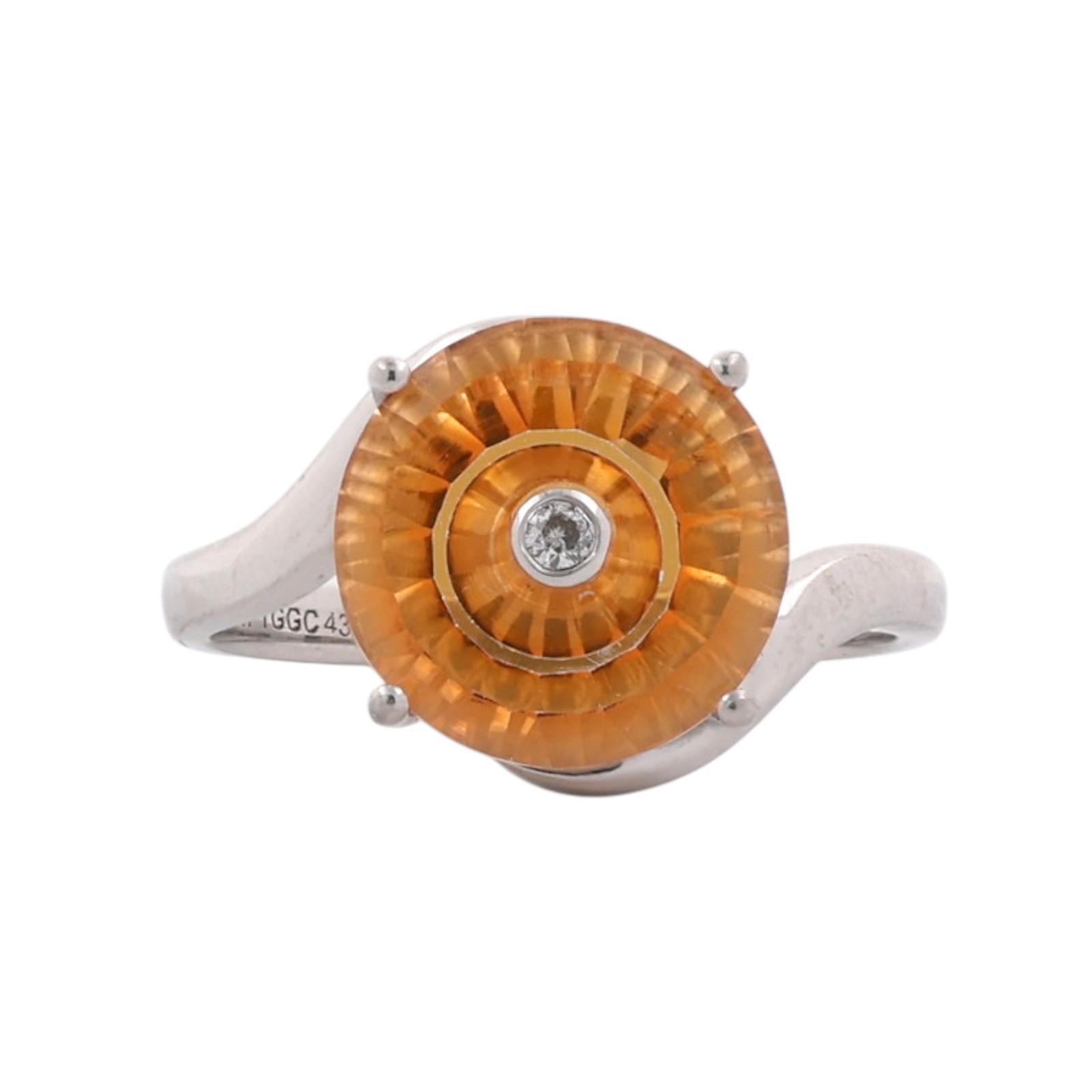 Glenn Lehrer Torus Ring Citrine Diamond Ring 10K White Gold Size 7