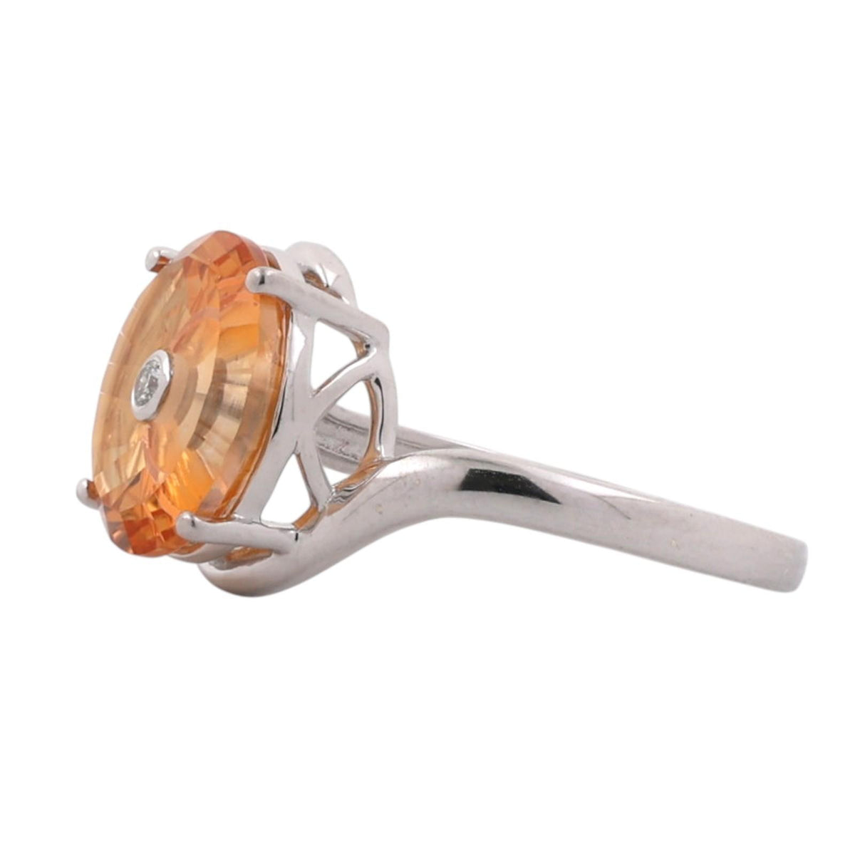 Glenn Lehrer Torus Ring Citrine Diamond Ring 10K White Gold Size 7