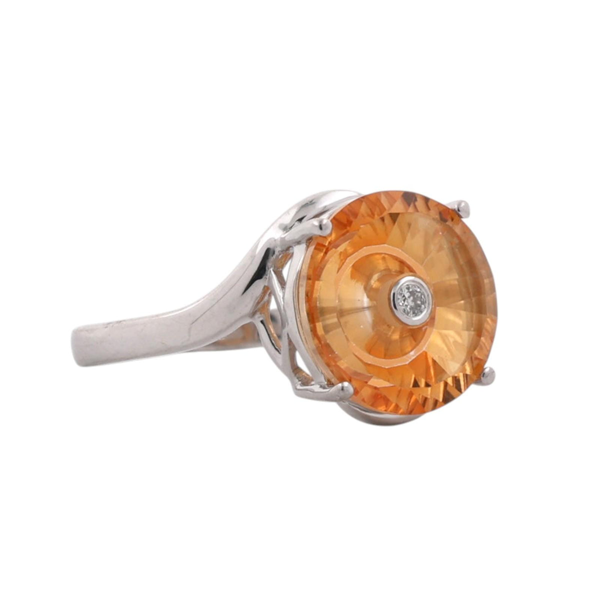 Glenn Lehrer Torus Ring Citrine Diamond Ring 10K White Gold Size 7
