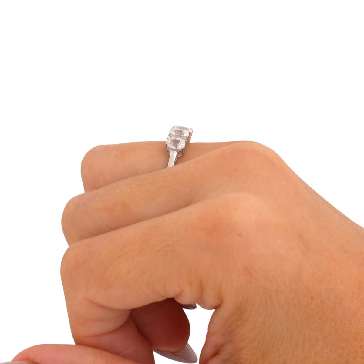 White Topaz 3 Stone Ring 10K White Gold 1.20 CTW Oval Gems Size 7.25