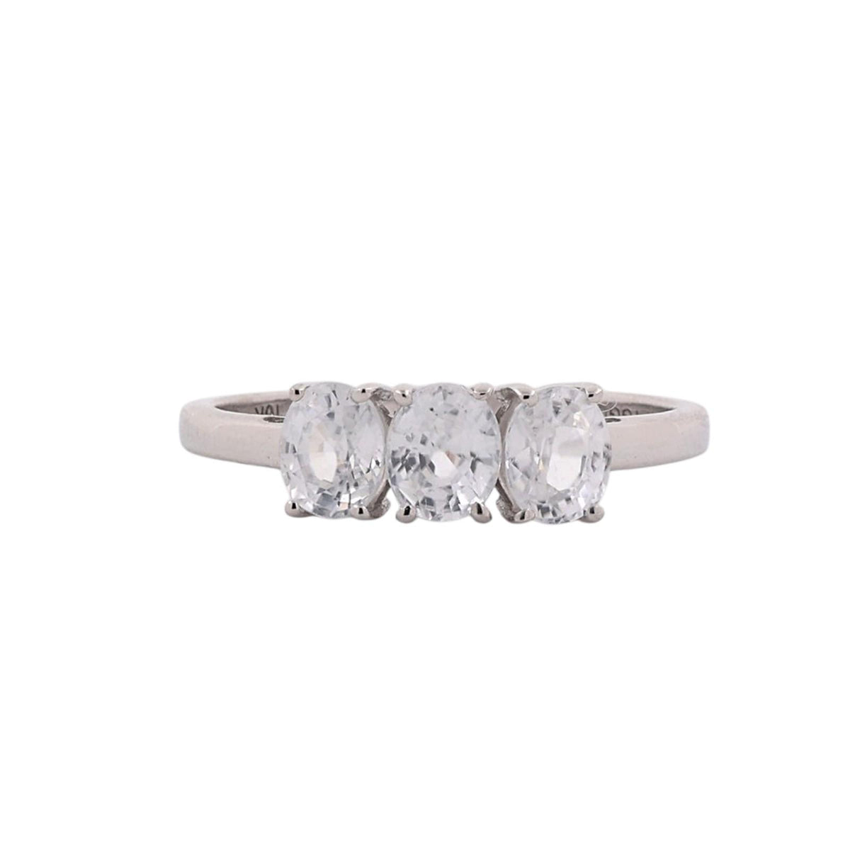 White Topaz 3 Stone Ring 10K White Gold 1.20 CTW Oval Gems Size 7.25