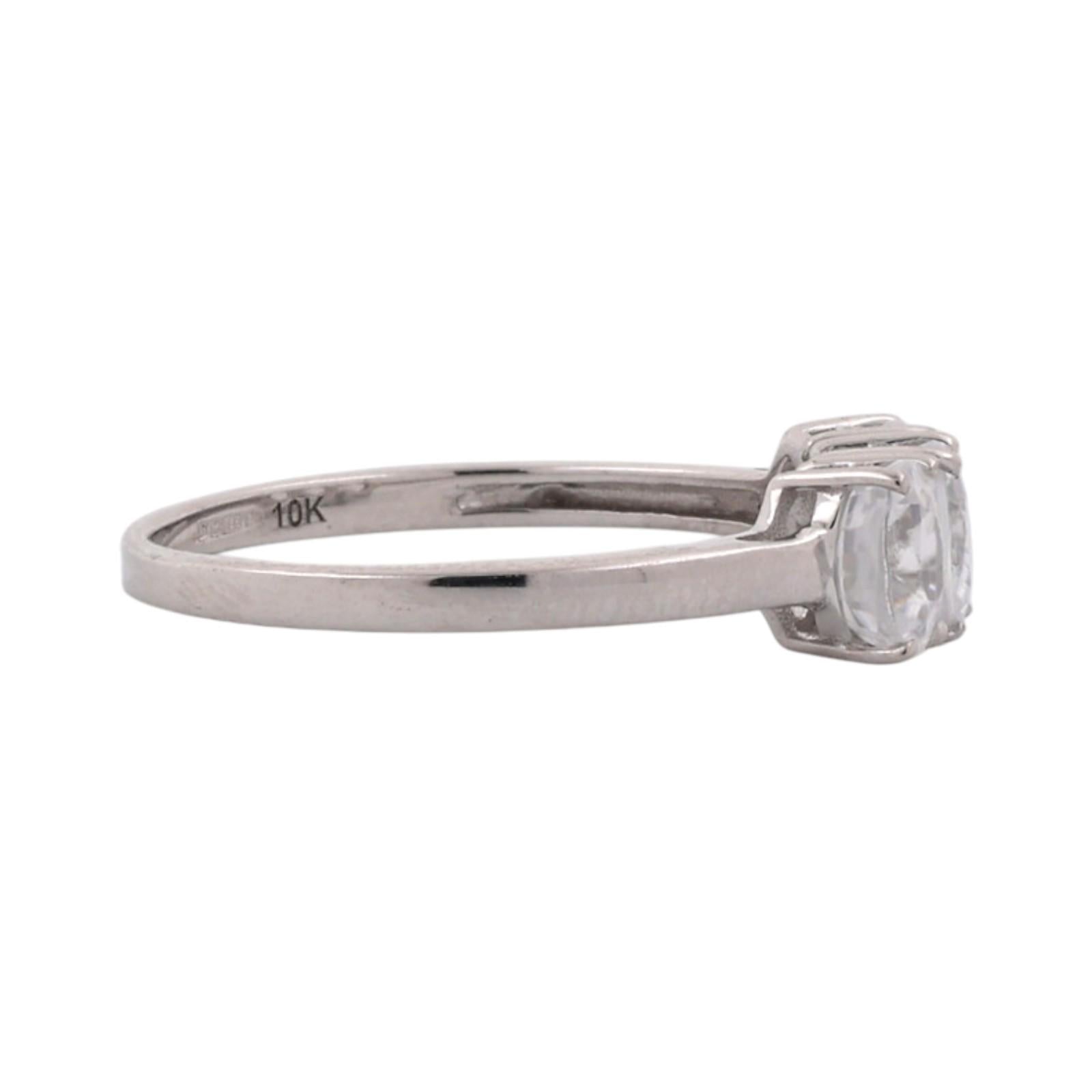 White Topaz 3 Stone Ring 10K White Gold 1.20 CTW Oval Gems Size 7.25