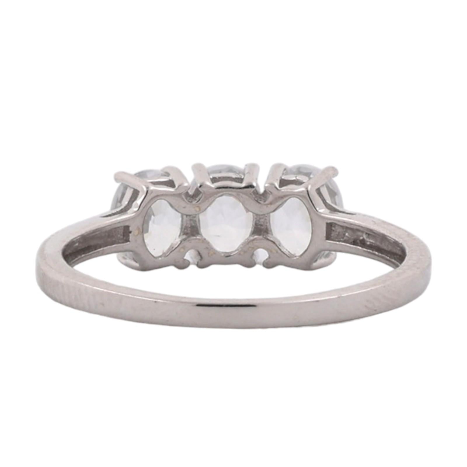 White Topaz 3 Stone Ring 10K White Gold 1.20 CTW Oval Gems Size 7.25