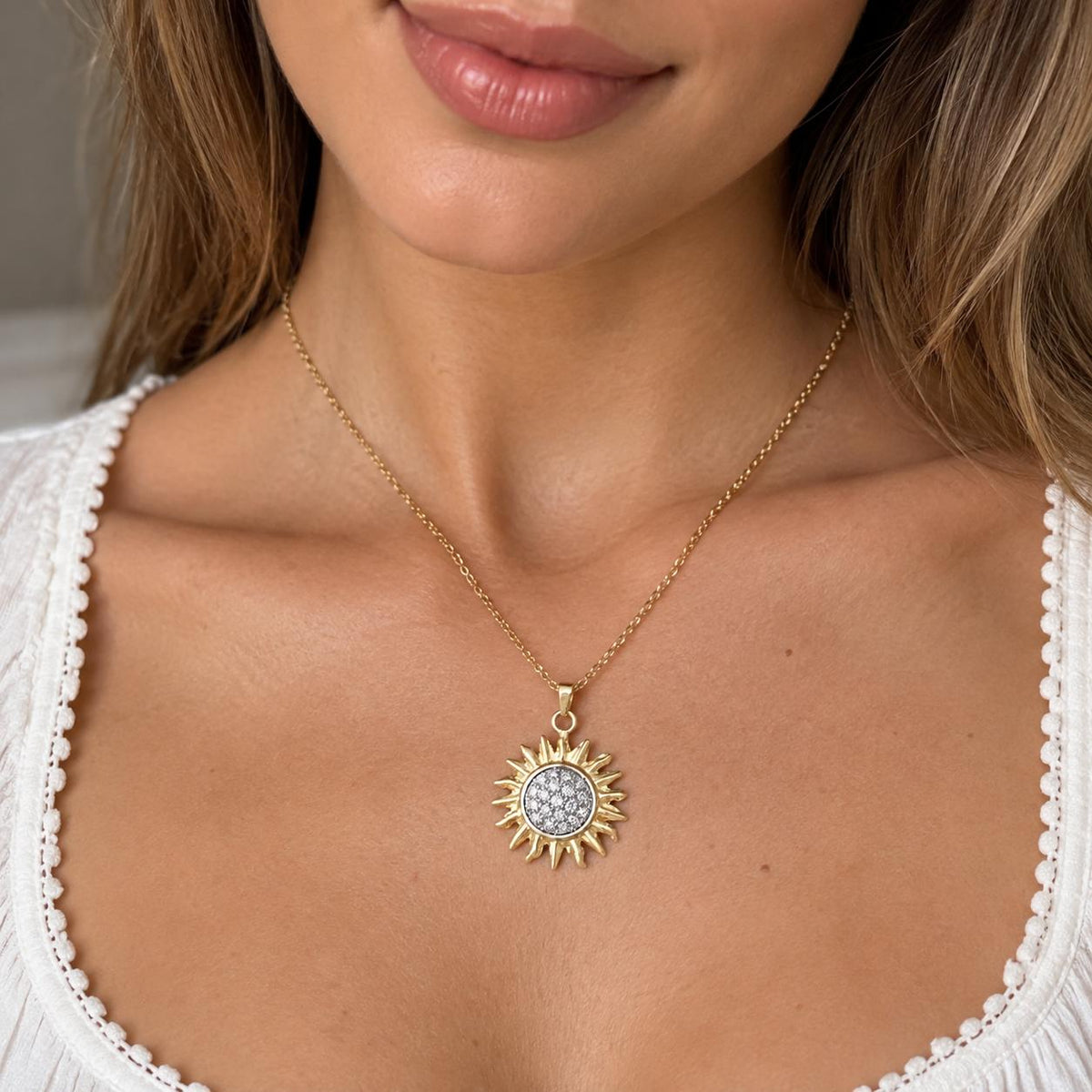 Natural Diamond Sunburst Pendant 18K Two Tone Gold 0.90 CTW 1.25" Estate
