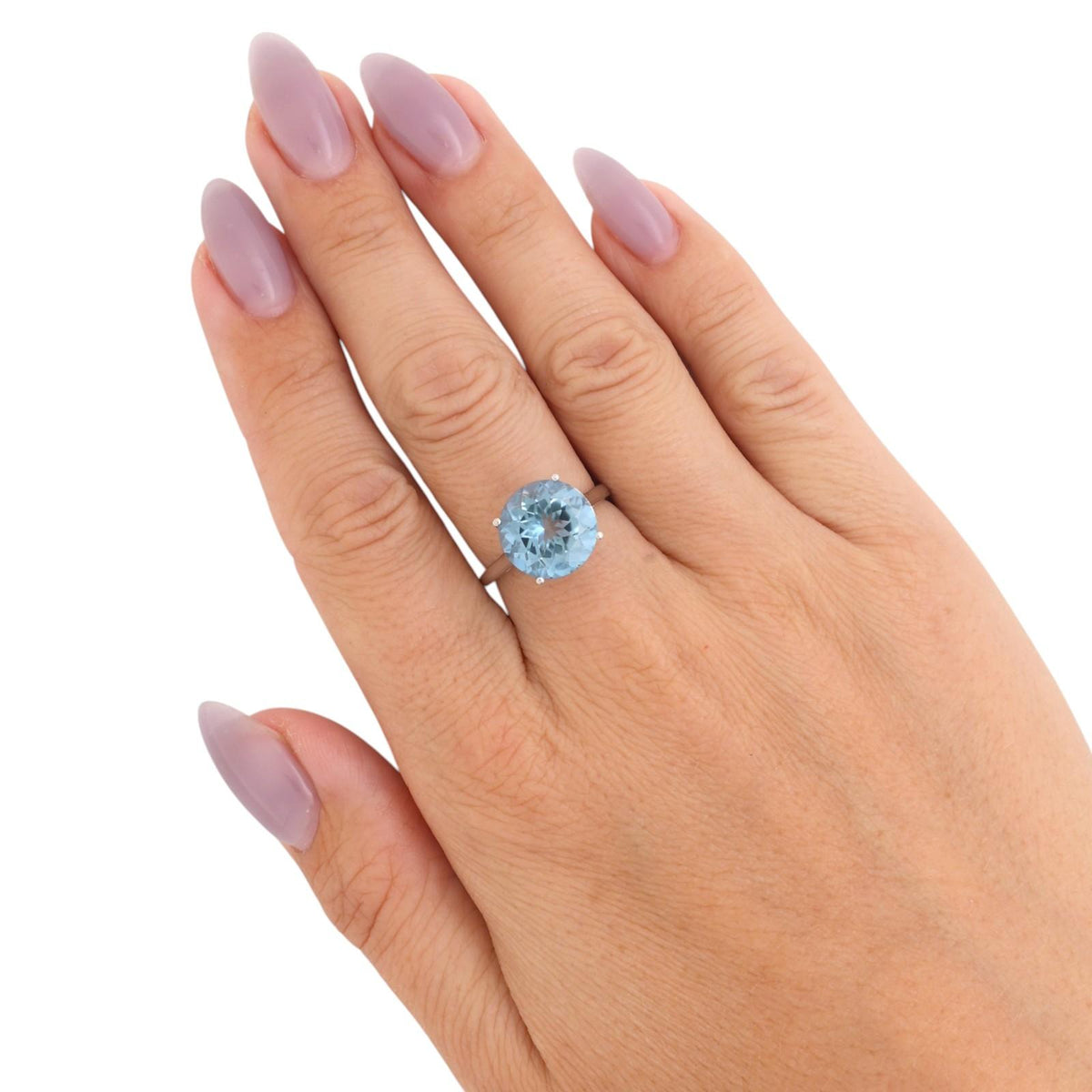 Natural Blue Topaz Solitaire Ring 10K White Gold 8.50 CT Round Size 7 Estate