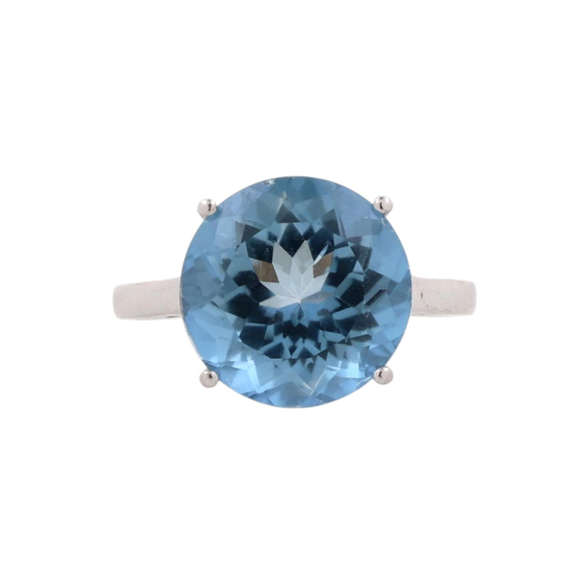 Natural Blue Topaz Solitaire Ring 10K White Gold 8.50 CT Round Size 7 Estate