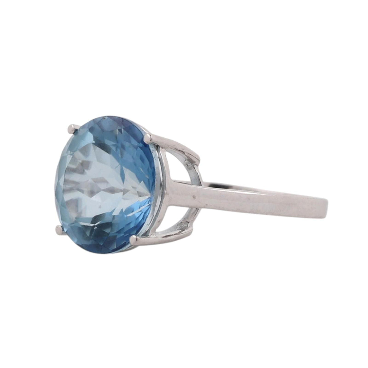 Natural Blue Topaz Solitaire Ring 10K White Gold 8.50 CT Round Size 7 Estate
