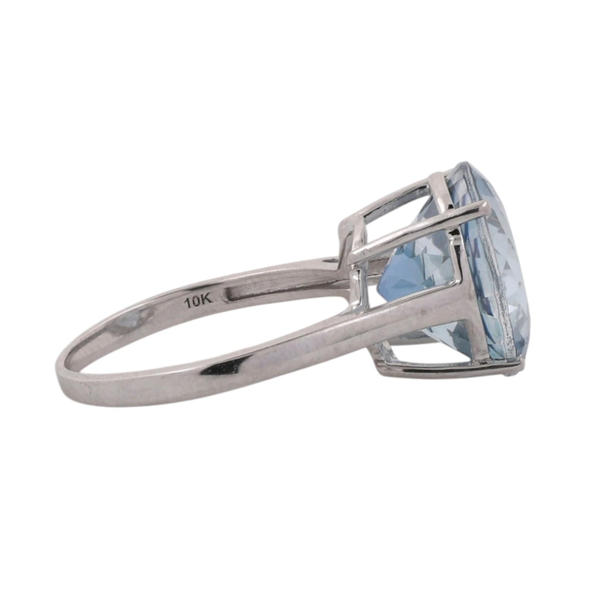 Natural Blue Topaz Solitaire Ring 10K White Gold 8.50 CT Round Size 7 Estate