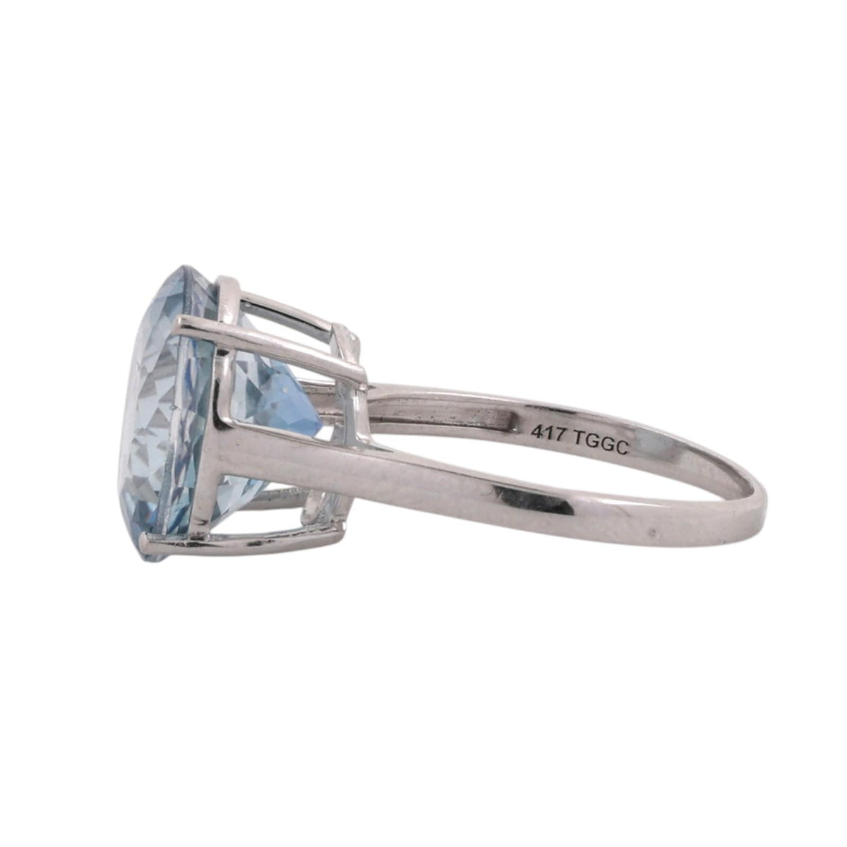 Natural Blue Topaz Solitaire Ring 10K White Gold 8.50 CT Round Size 7 Estate