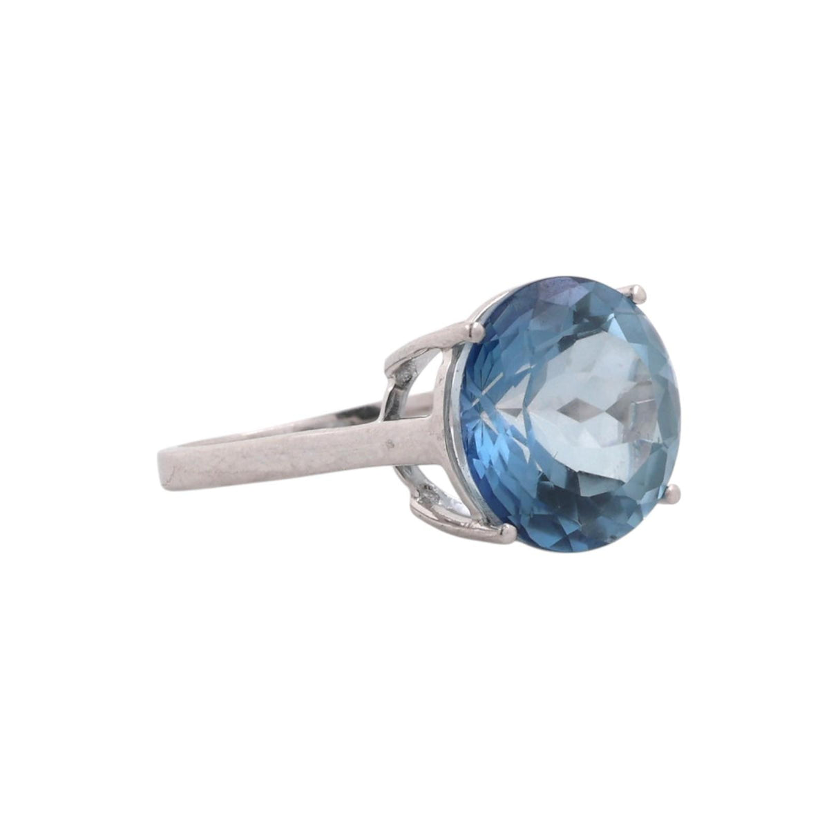 Natural Blue Topaz Solitaire Ring 10K White Gold 8.50 CT Round Size 7 Estate