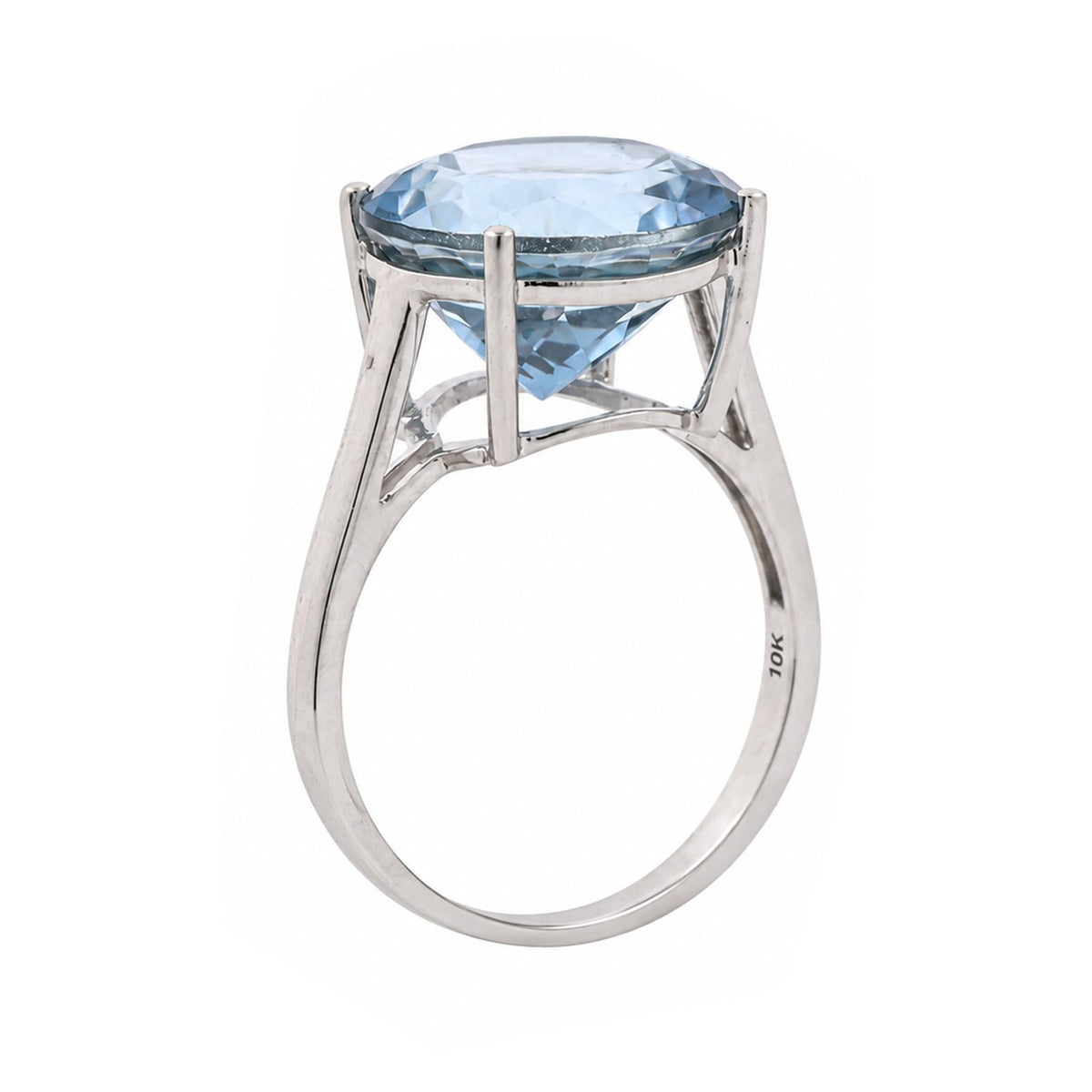 Natural Blue Topaz Solitaire Ring 10K White Gold 8.50 CT Round Size 7 Estate