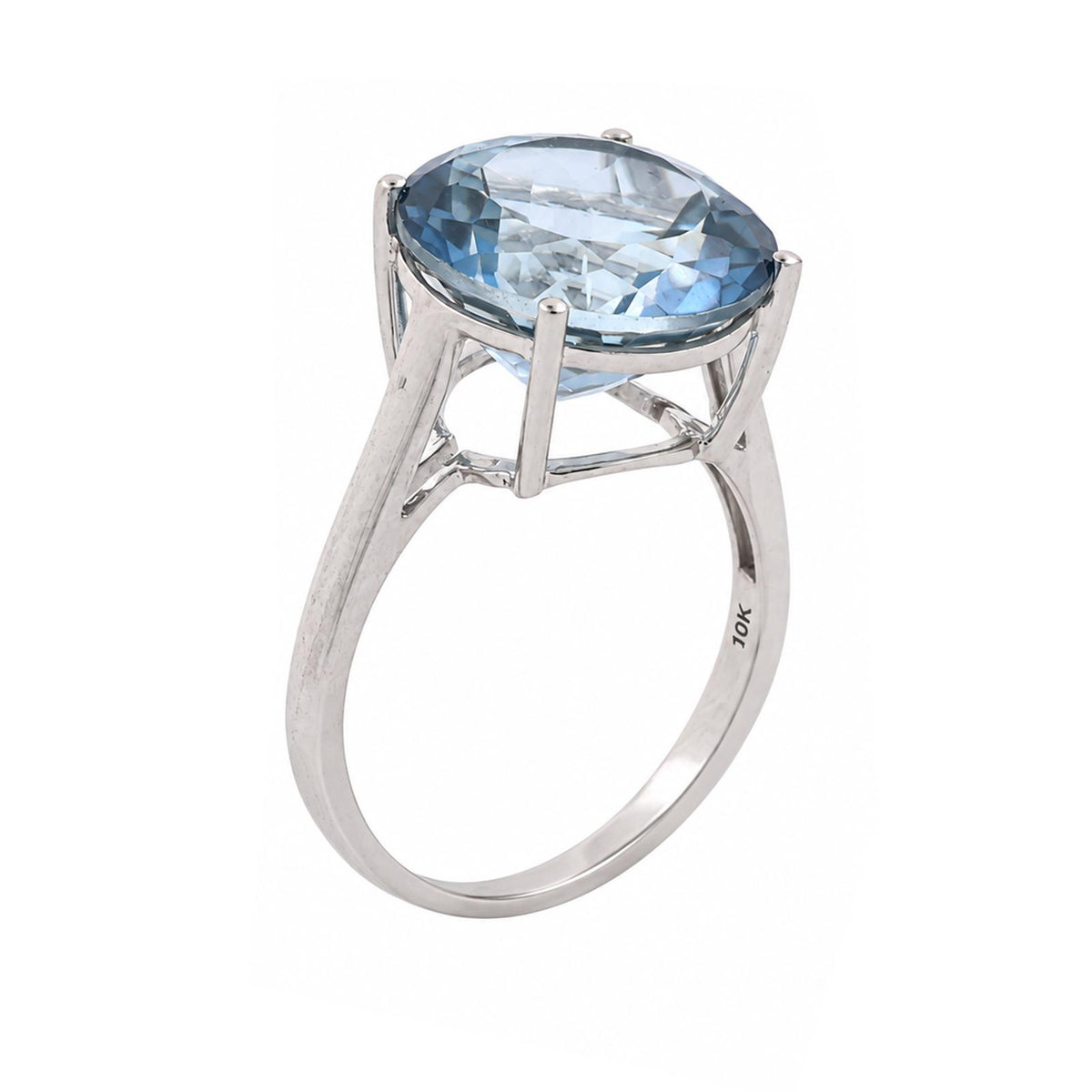 Natural Blue Topaz Solitaire Ring 10K White Gold 8.50 CT Round Size 7 Estate