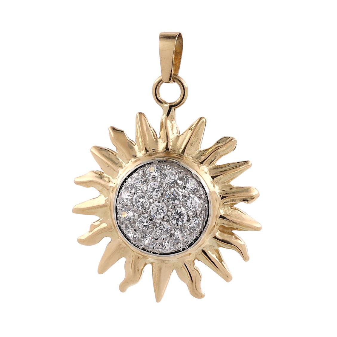 Natural Diamond Sunburst Pendant 18K Two Tone Gold 0.90 CTW 1.25" Estate