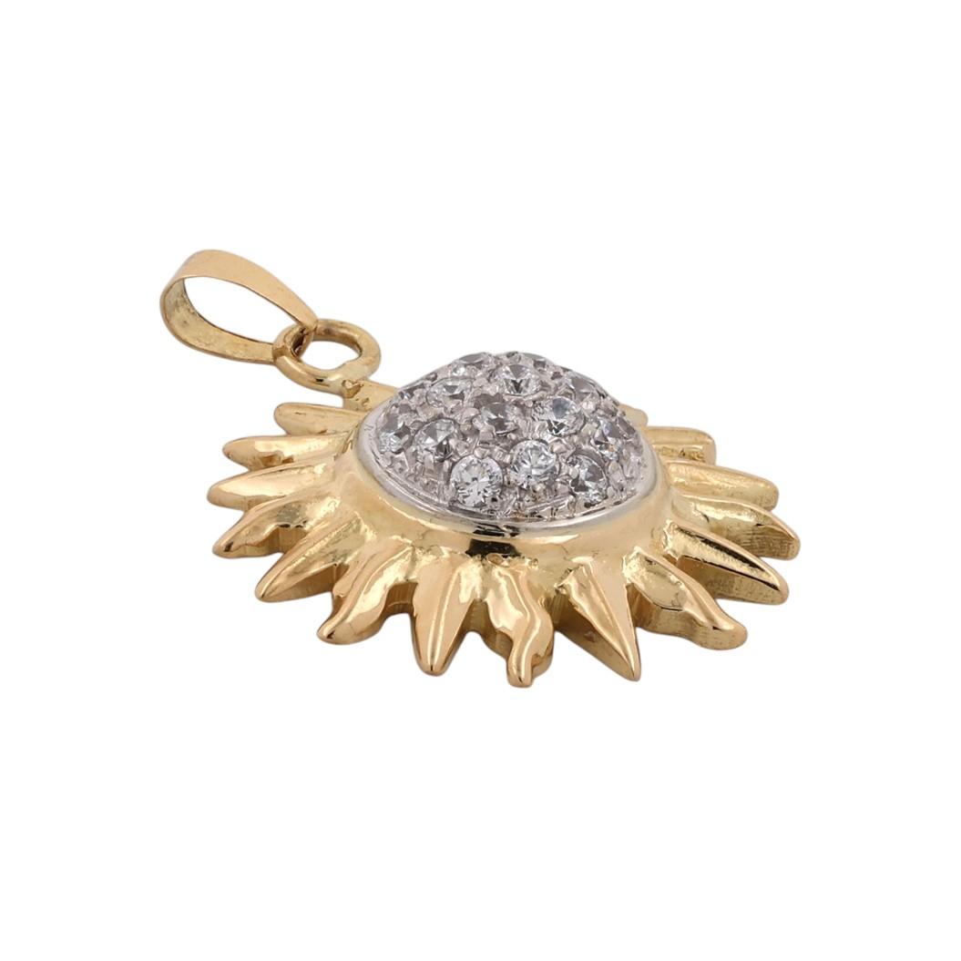 Natural Diamond Sunburst Pendant 18K Two Tone Gold 0.90 CTW 1.25" Estate