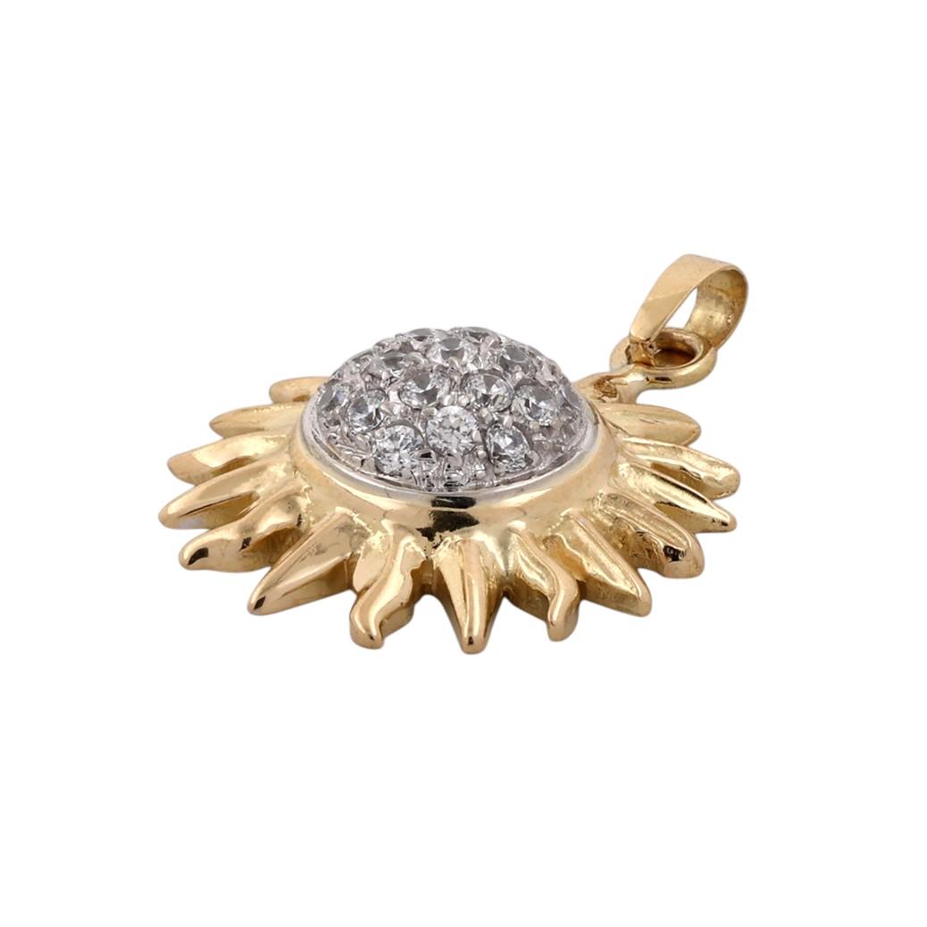 Natural Diamond Sunburst Pendant 18K Two Tone Gold 0.90 CTW 1.25" Estate