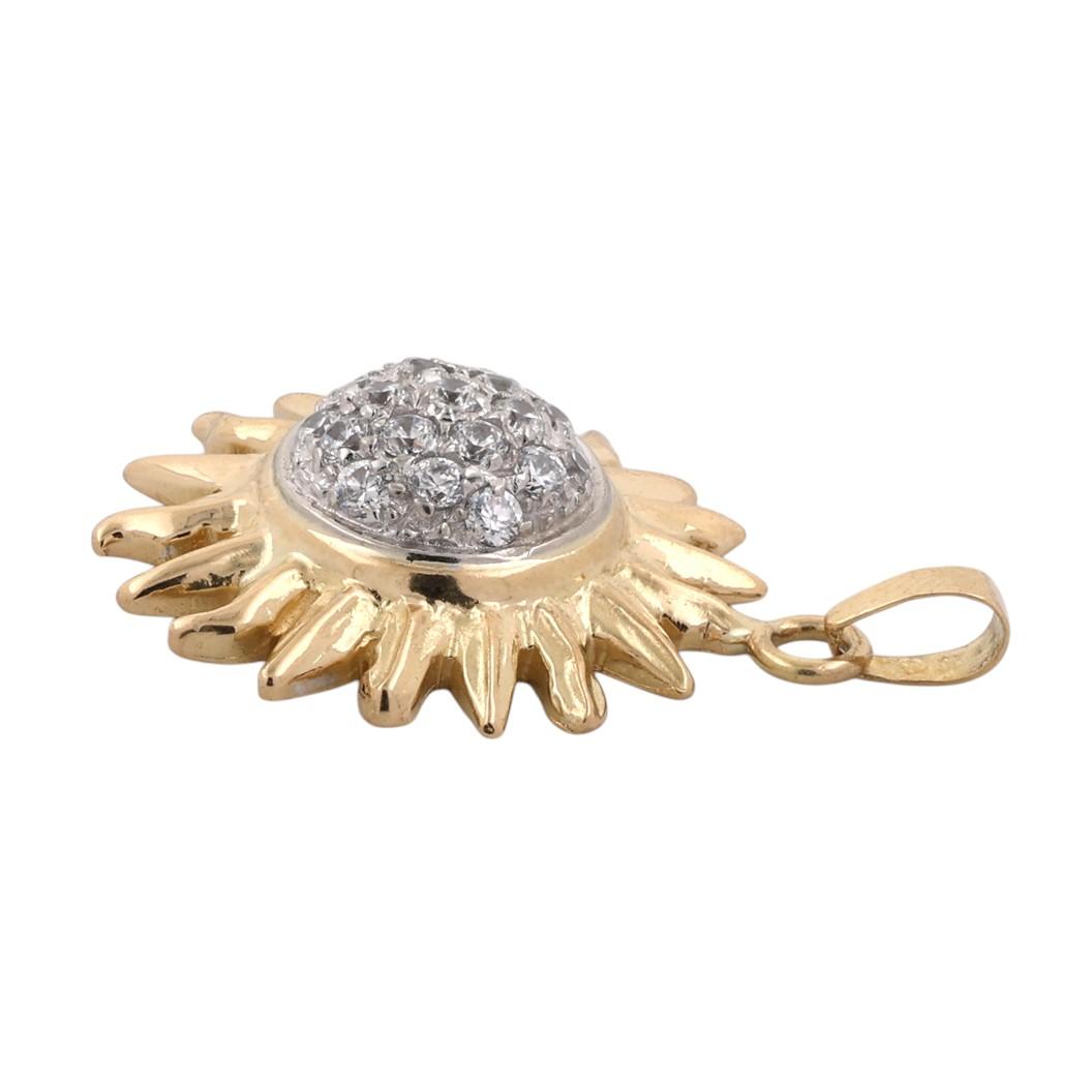 Natural Diamond Sunburst Pendant 18K Two Tone Gold 0.90 CTW 1.25" Estate