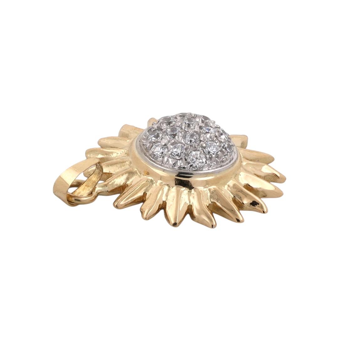Natural Diamond Sunburst Pendant 18K Two Tone Gold 0.90 CTW 1.25" Estate