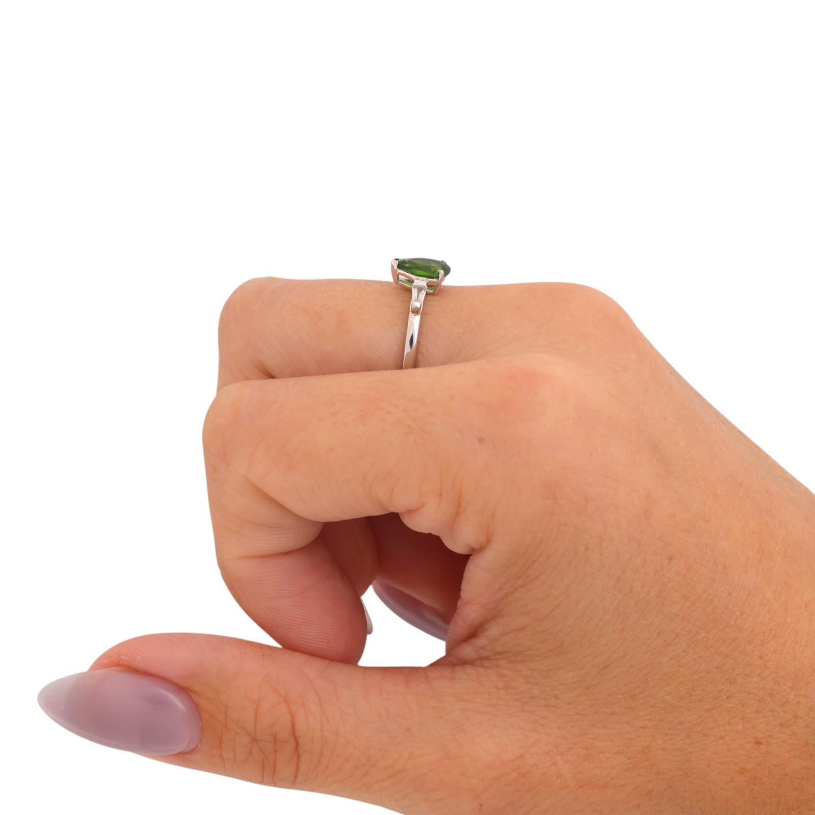 Pear Cut Peridot Rock Crystal Quartz Ring 10K White Gold 0.78 CTW Size 7