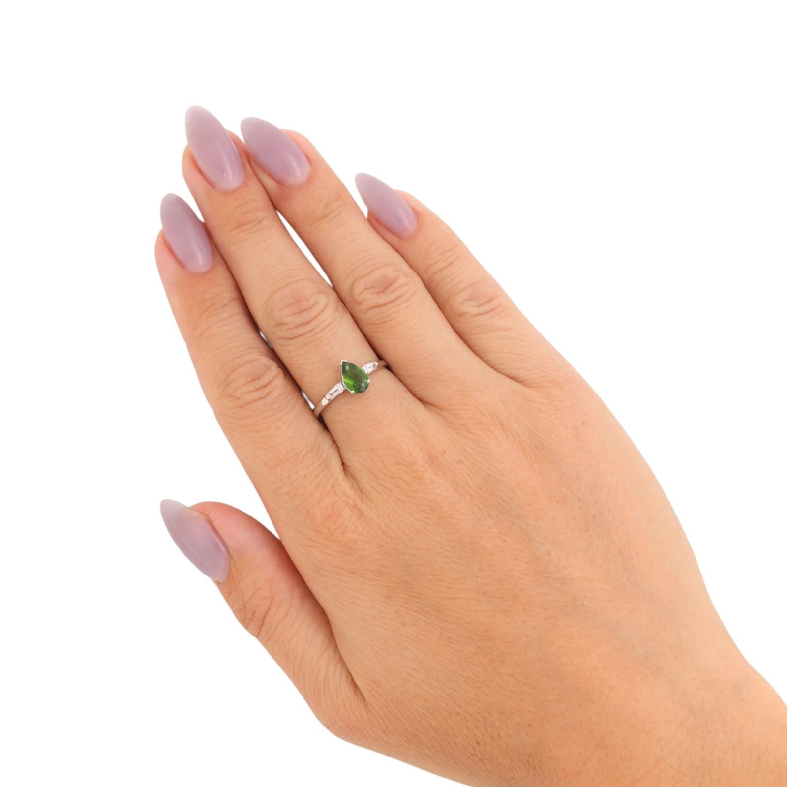 Pear Cut Peridot Rock Crystal Quartz Ring 10K White Gold 0.78 CTW Size 7