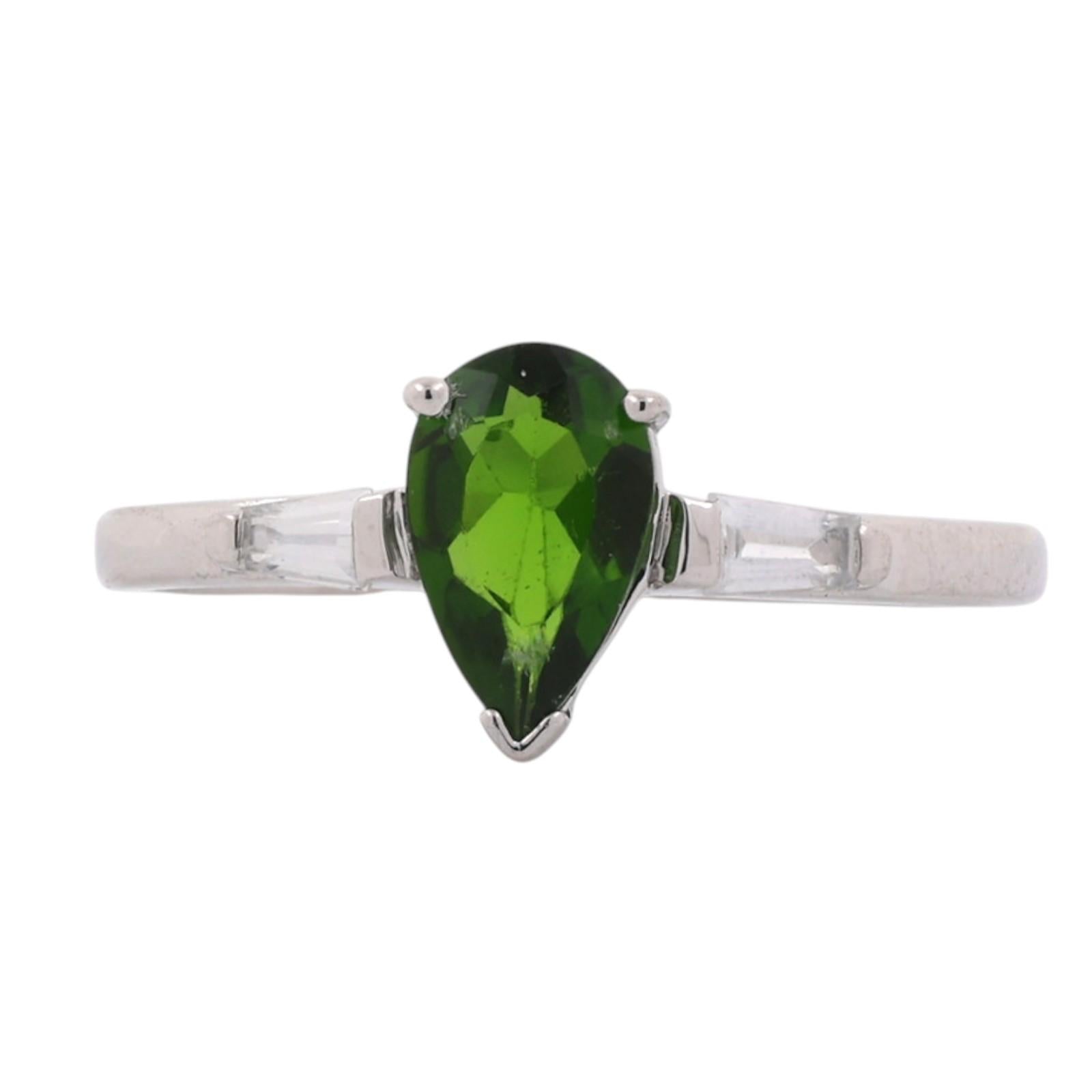 Pear Cut Peridot Rock Crystal Quartz Ring 10K White Gold 0.78 CTW Size 7
