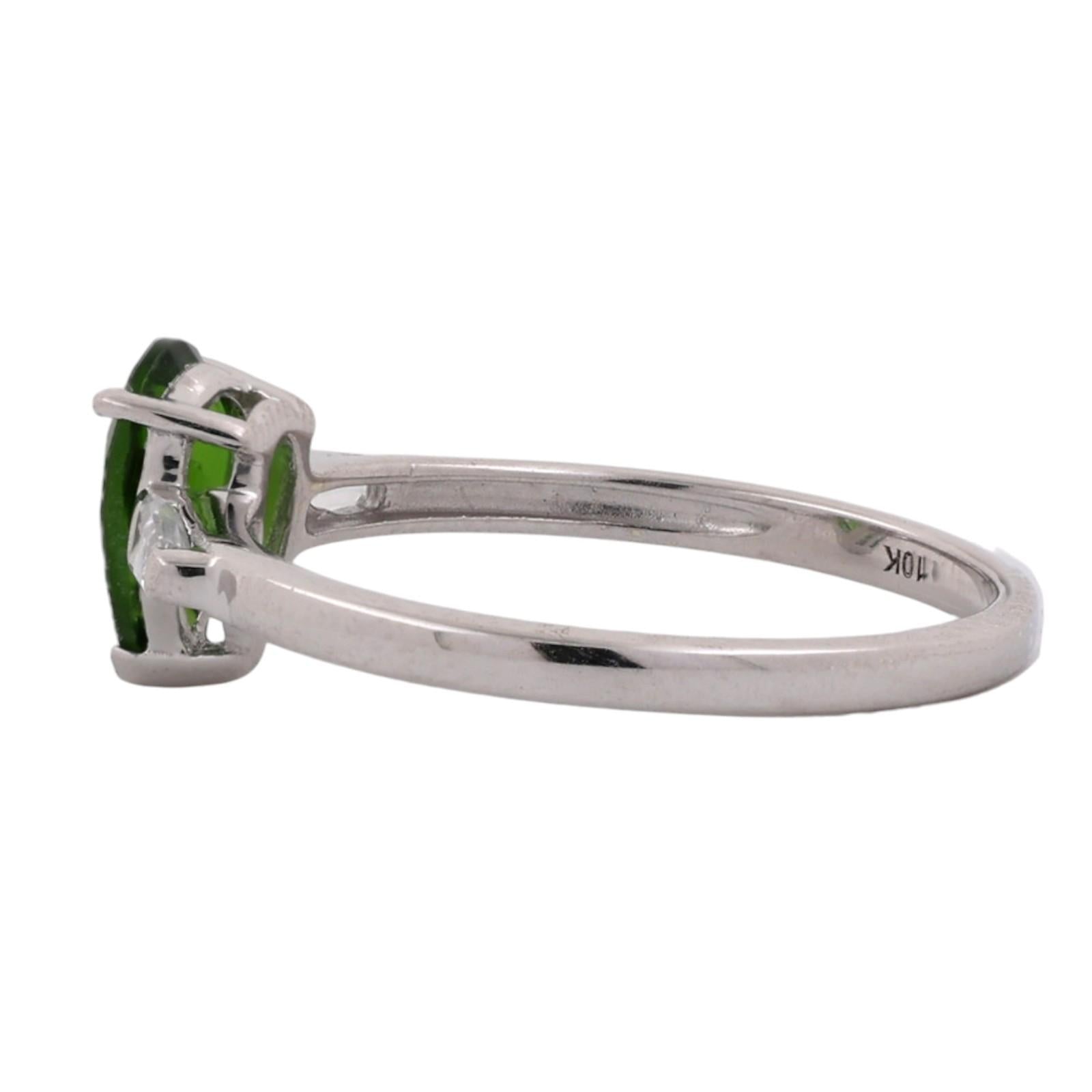 Pear Cut Peridot Rock Crystal Quartz Ring 10K White Gold 0.78 CTW Size 7