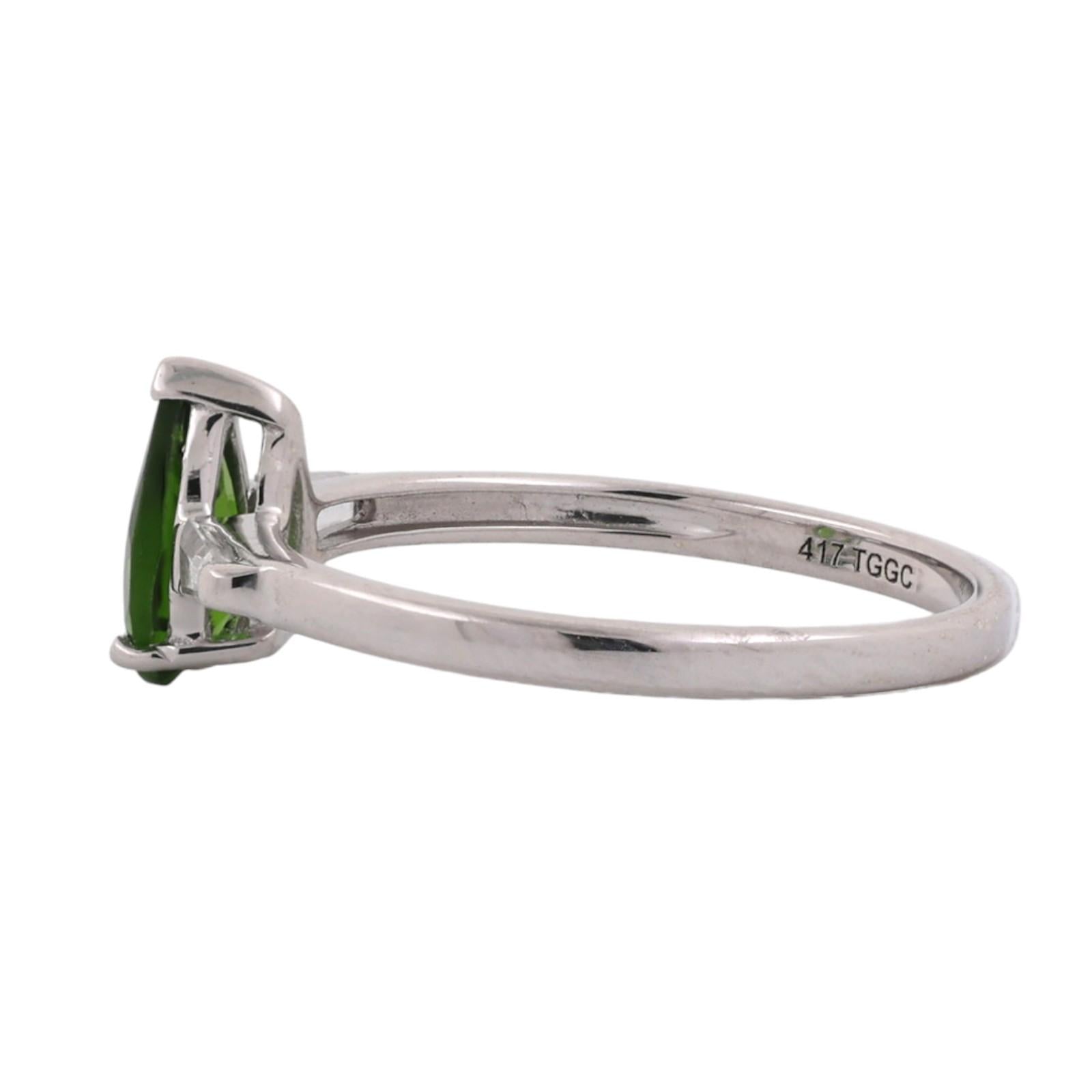 Pear Cut Peridot Rock Crystal Quartz Ring 10K White Gold 0.78 CTW Size 7