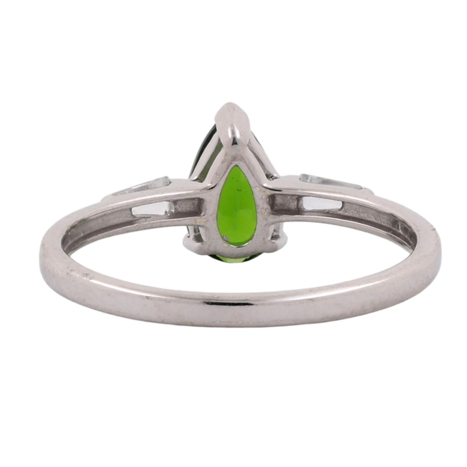 Pear Cut Peridot Rock Crystal Quartz Ring 10K White Gold 0.78 CTW Size 7
