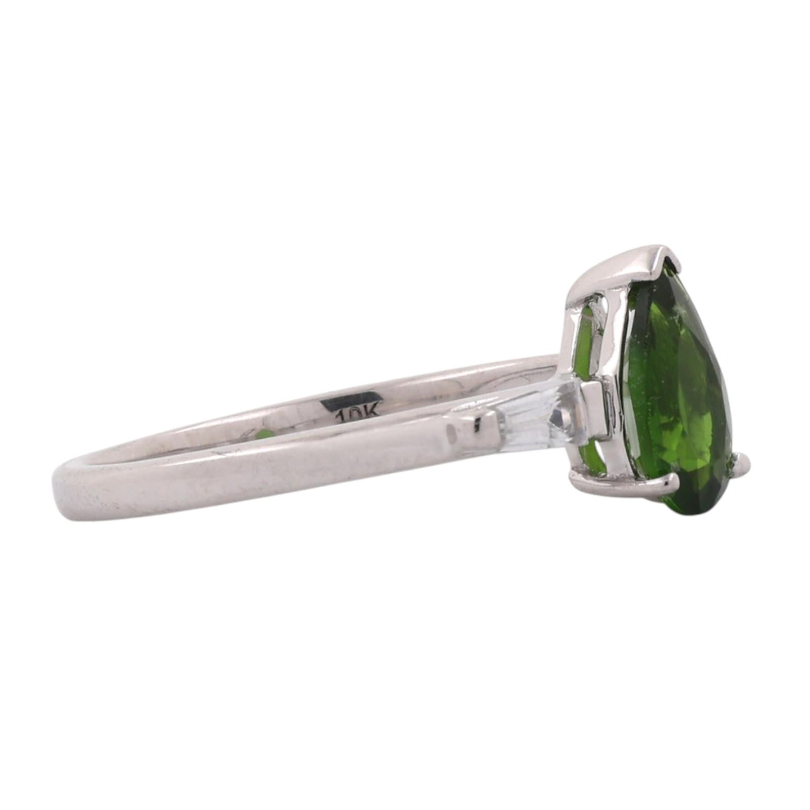 Pear Cut Peridot Rock Crystal Quartz Ring 10K White Gold 0.78 CTW Size 7