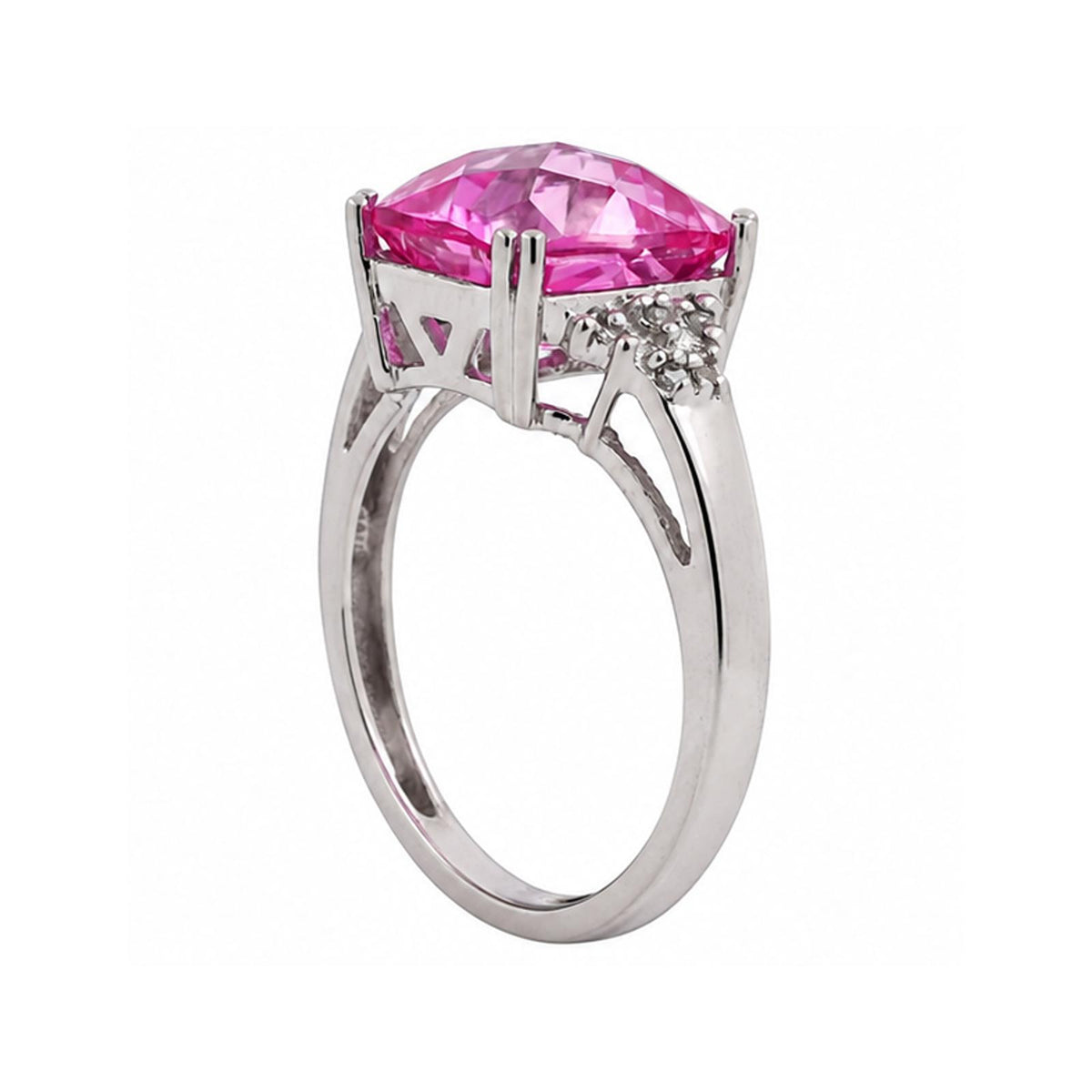 Pink Sapphire Diamond Cocktail Ring 10K White Gold 6.25 CTW Lab Grown Size 7.25
