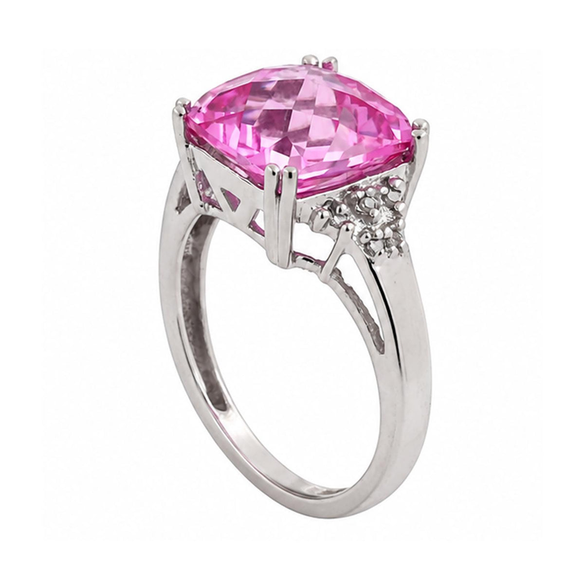 Pink Sapphire Diamond Cocktail Ring 10K White Gold 6.25 CTW Lab Grown Size 7.25
