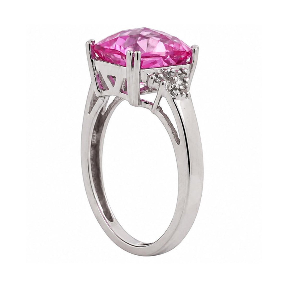 Pink Sapphire Diamond Cocktail Ring 10K White Gold 6.25 CTW Lab Grown Size 7.25