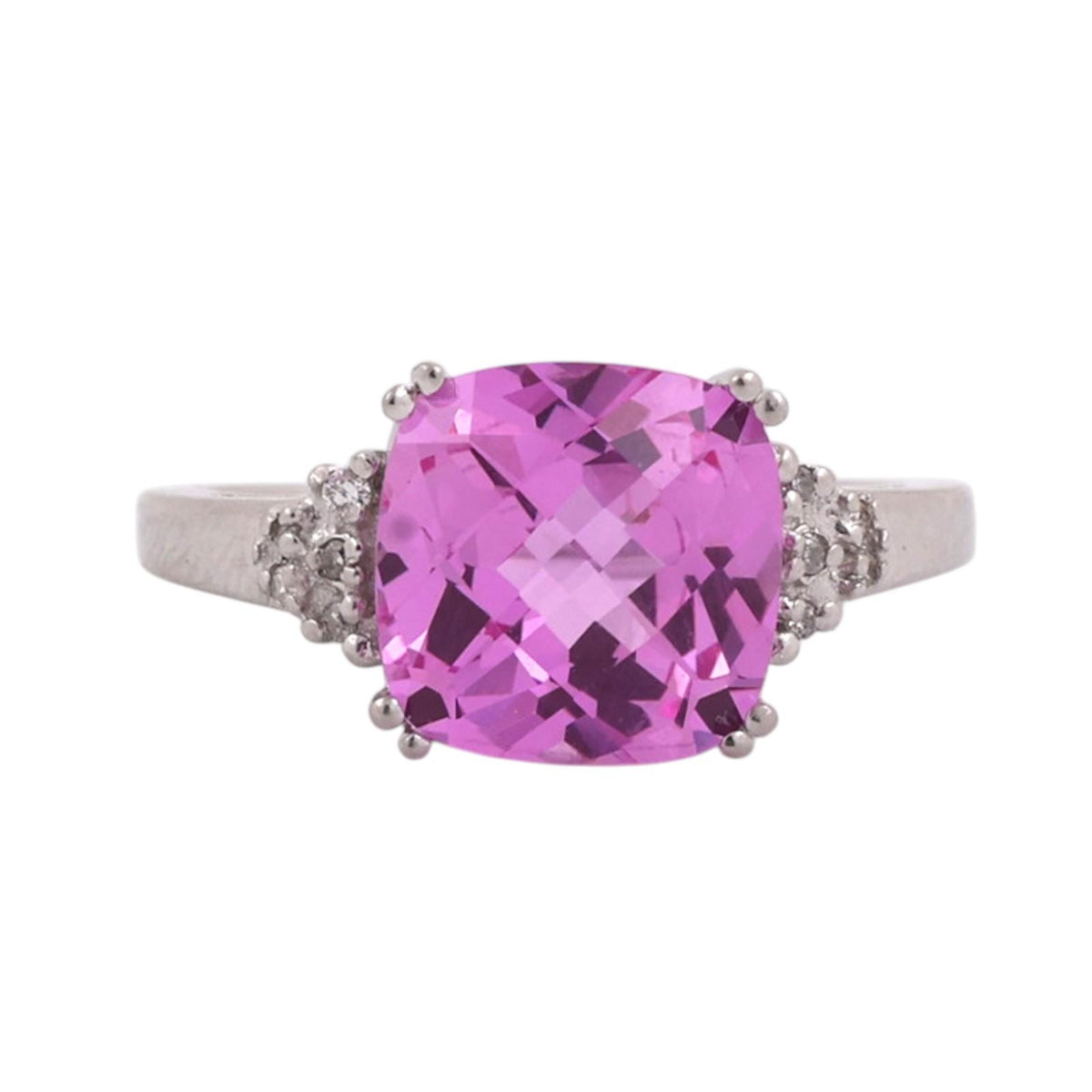 Pink Sapphire Diamond Cocktail Ring 10K White Gold 6.25 CTW Lab Grown Size 7.25