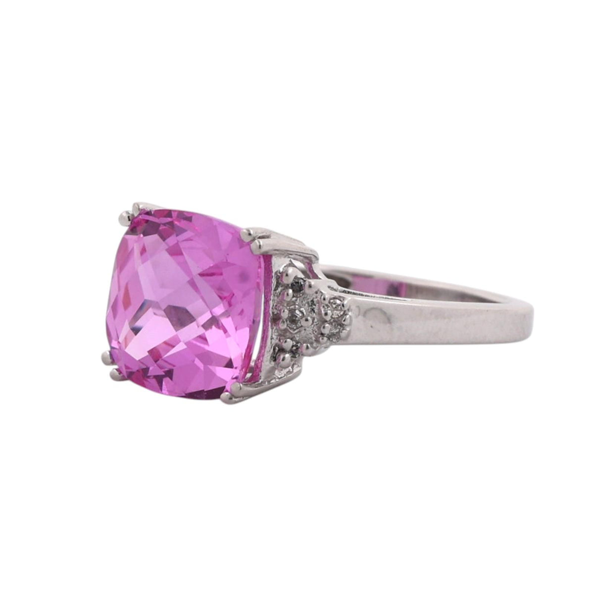 Pink Sapphire Diamond Cocktail Ring 10K White Gold 6.25 CTW Lab Grown Size 7.25