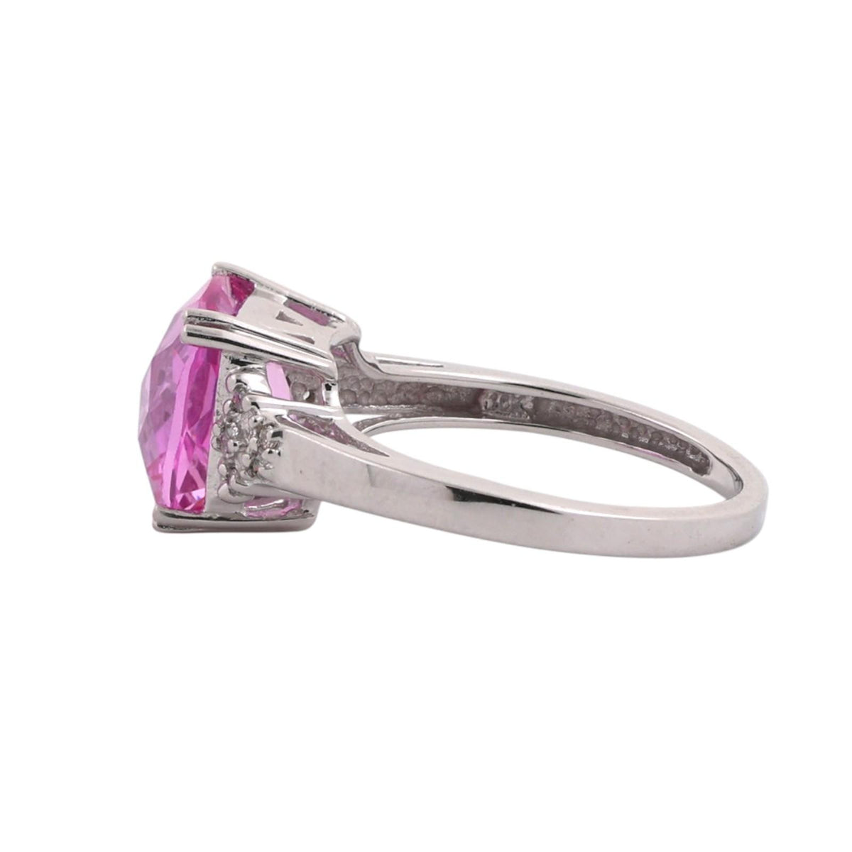 Pink Sapphire Diamond Cocktail Ring 10K White Gold 6.25 CTW Lab Grown Size 7.25