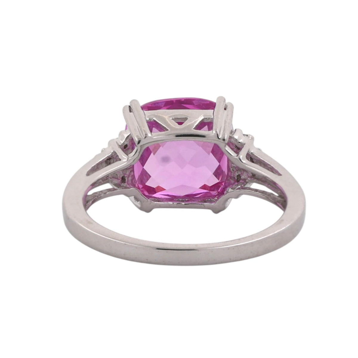 Pink Sapphire Diamond Cocktail Ring 10K White Gold 6.25 CTW Lab Grown Size 7.25