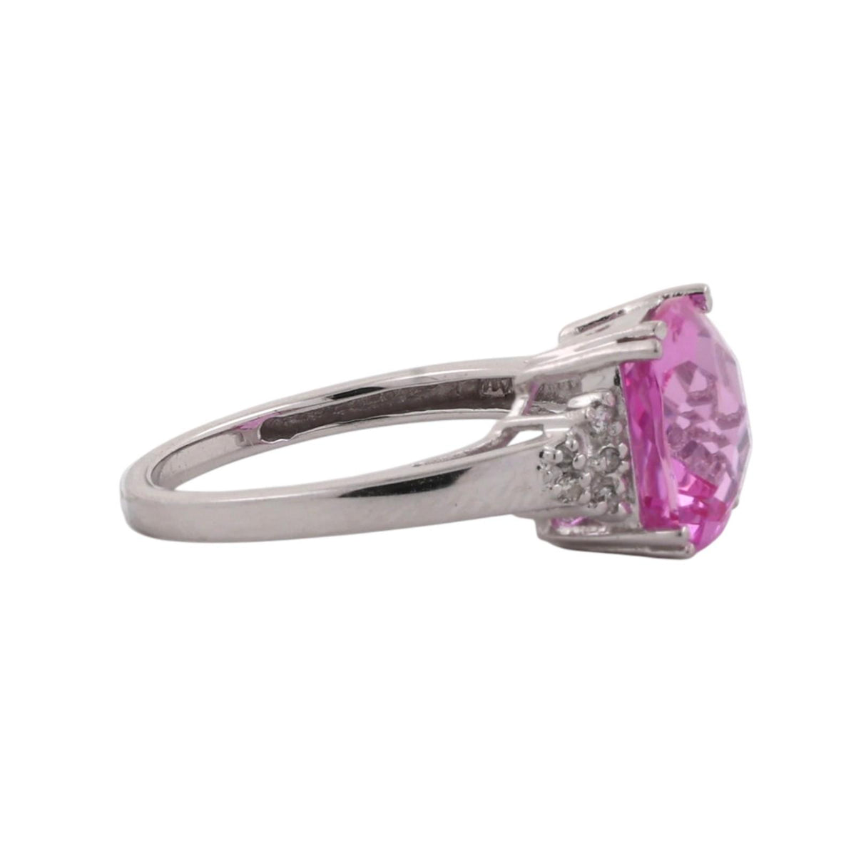 Pink Sapphire Diamond Cocktail Ring 10K White Gold 6.25 CTW Lab Grown Size 7.25