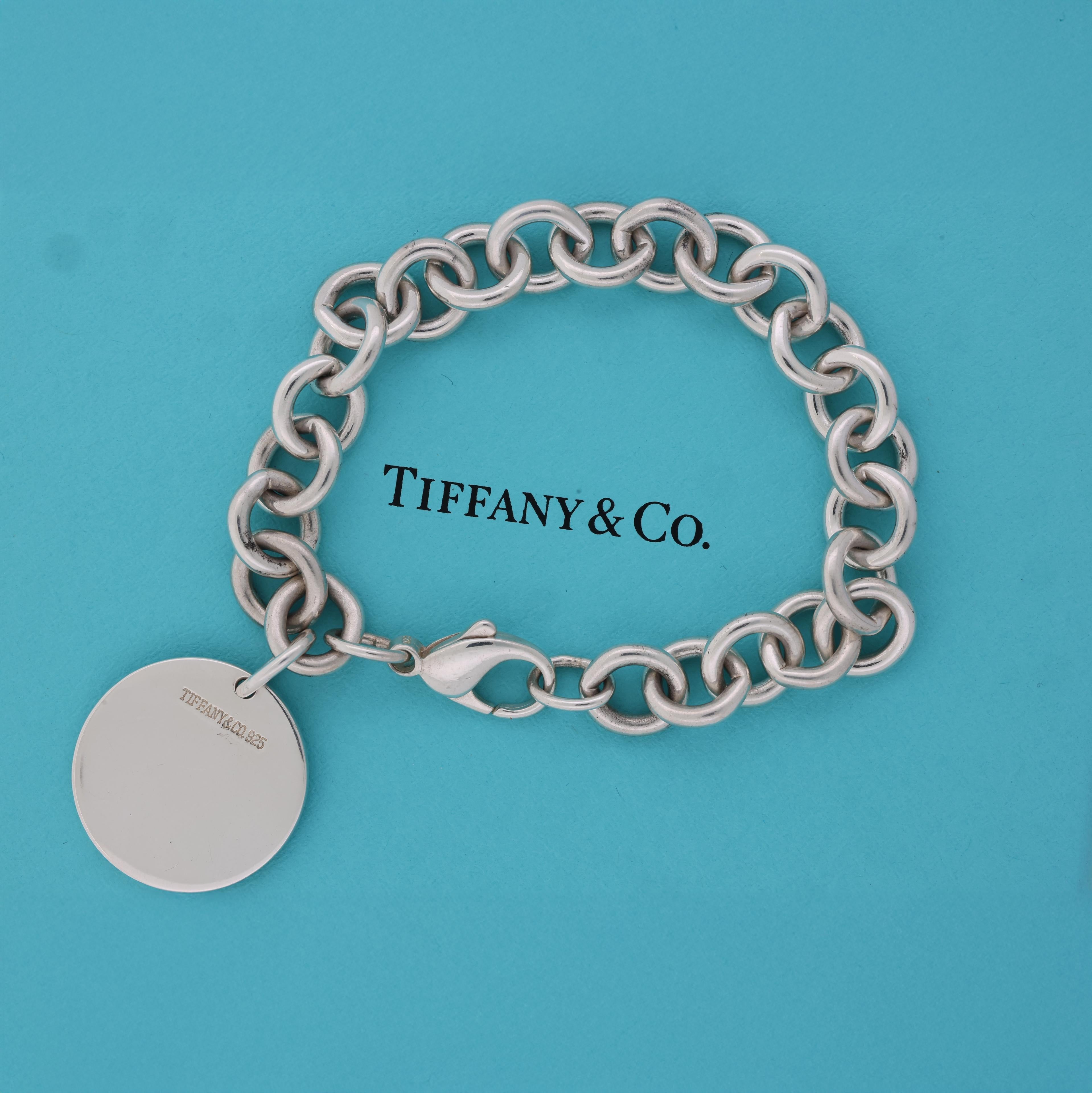 Tiffany & Co. 925 Sterling Silver Round Tag Charm Bracelet 7.5" 37.3g