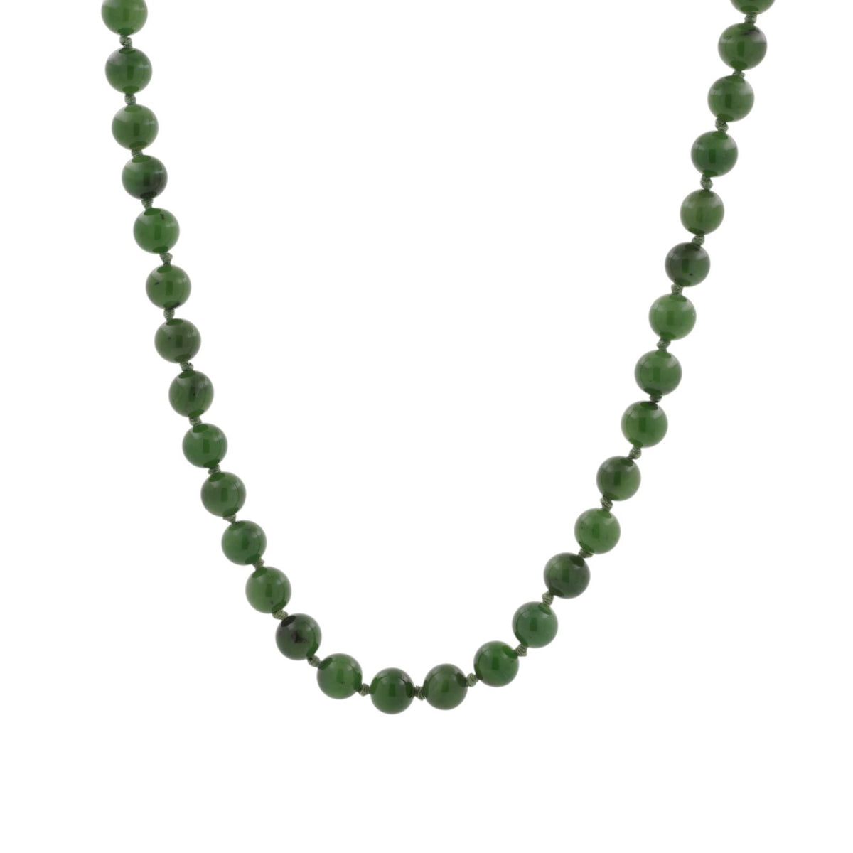 Vintage Nephrite Jade Bead Necklace 14K Yellow Gold Filigree Clasp 20" 53 Beads